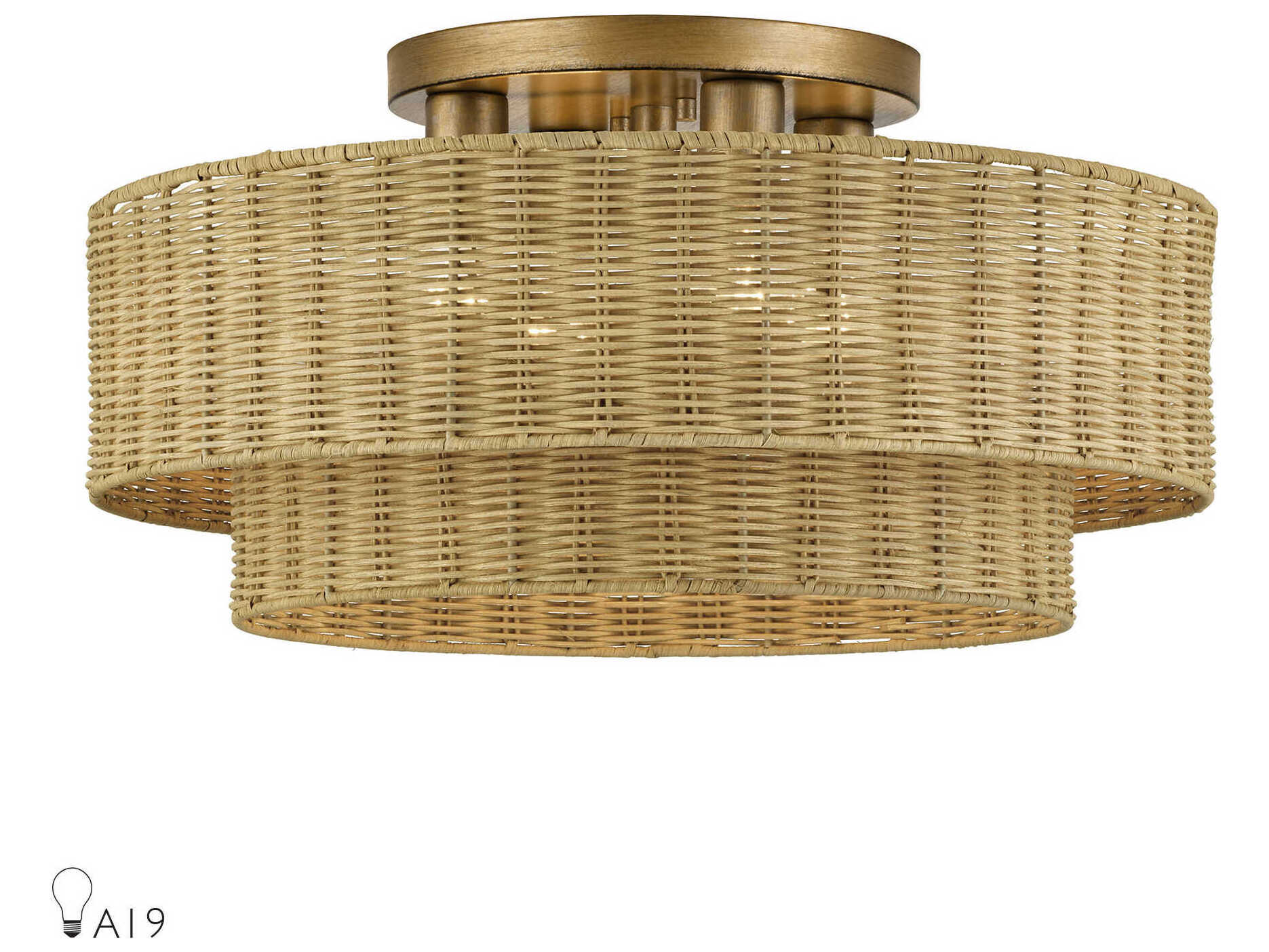 Livex Lighting Weavington 4-Light Antique Gold Leaf Drum Semi Flush Mount