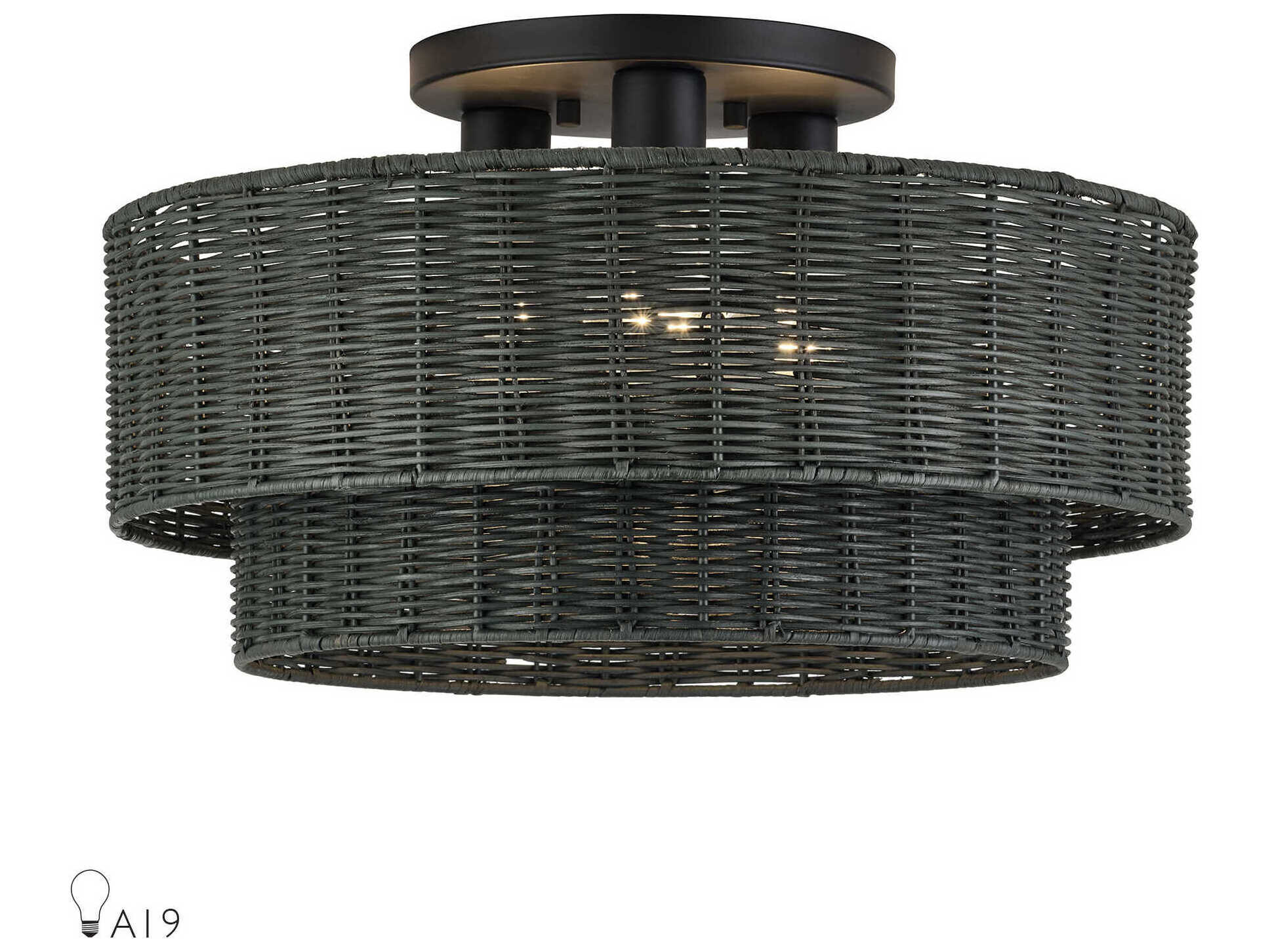 Livex Lighting Weavington 3-Light Black Drum Semi Flush Mount