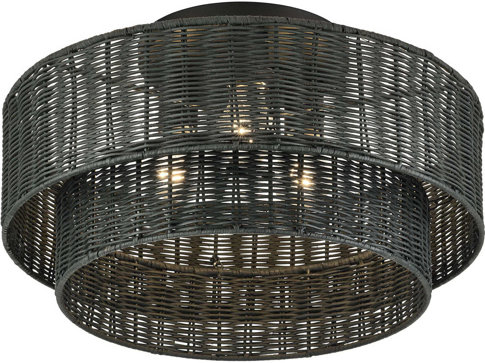 Livex Lighting Weavington 3-Light Black Drum Semi Flush Mount