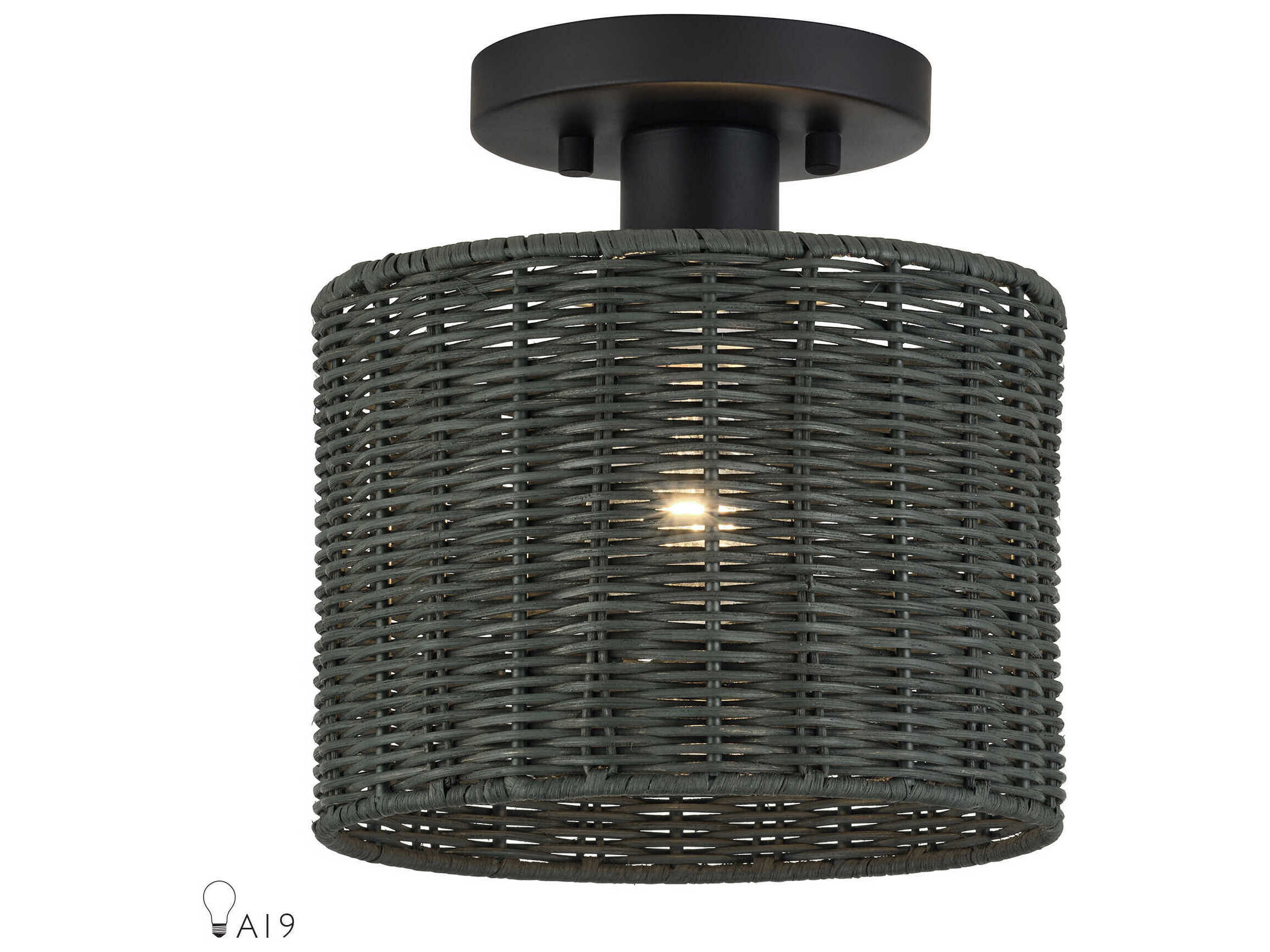 Livex Lighting Weavington 1-Light Black Drum Semi Flush Mount
