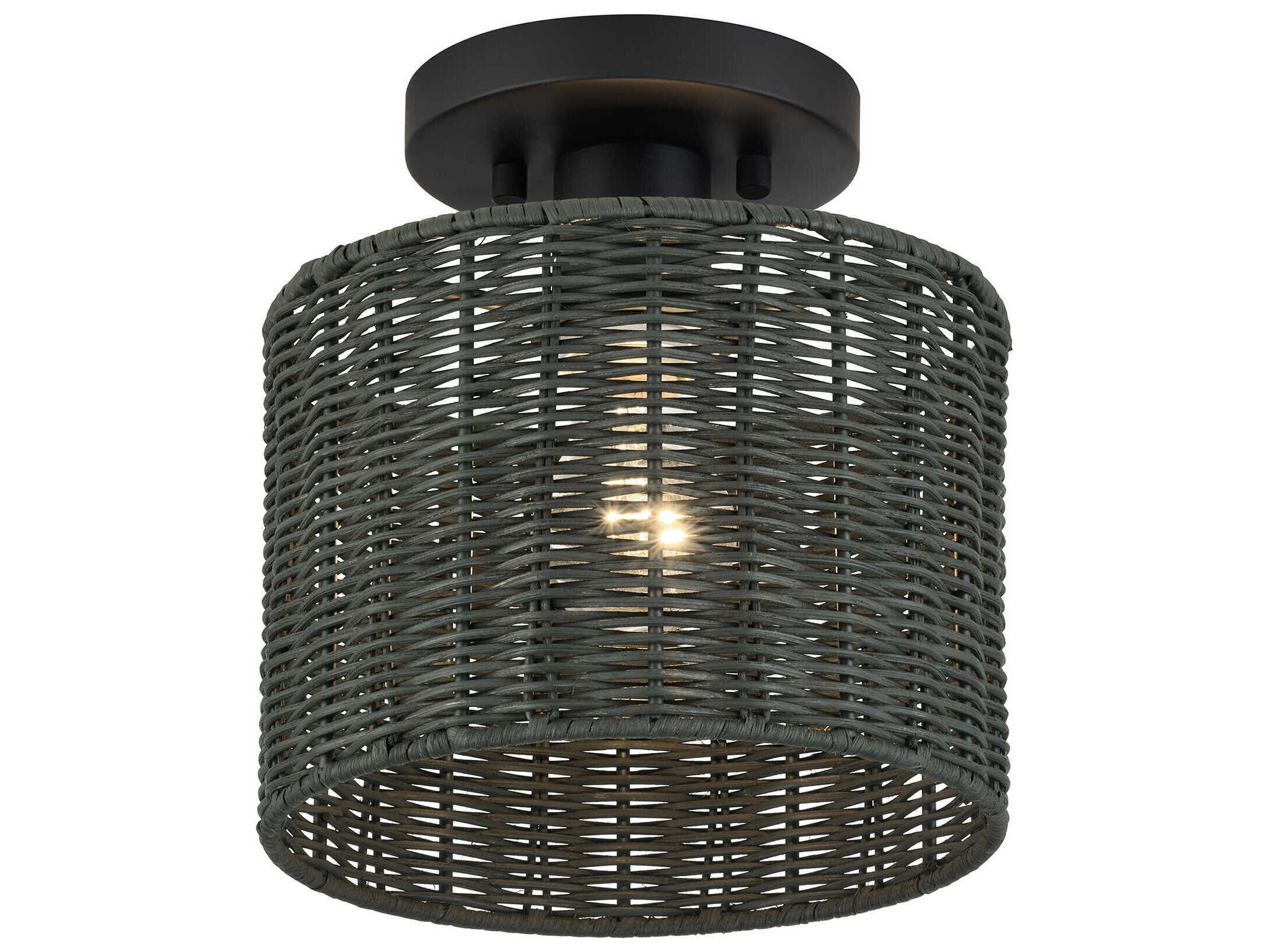 Livex Lighting Weavington 1-Light Black Drum Semi Flush Mount