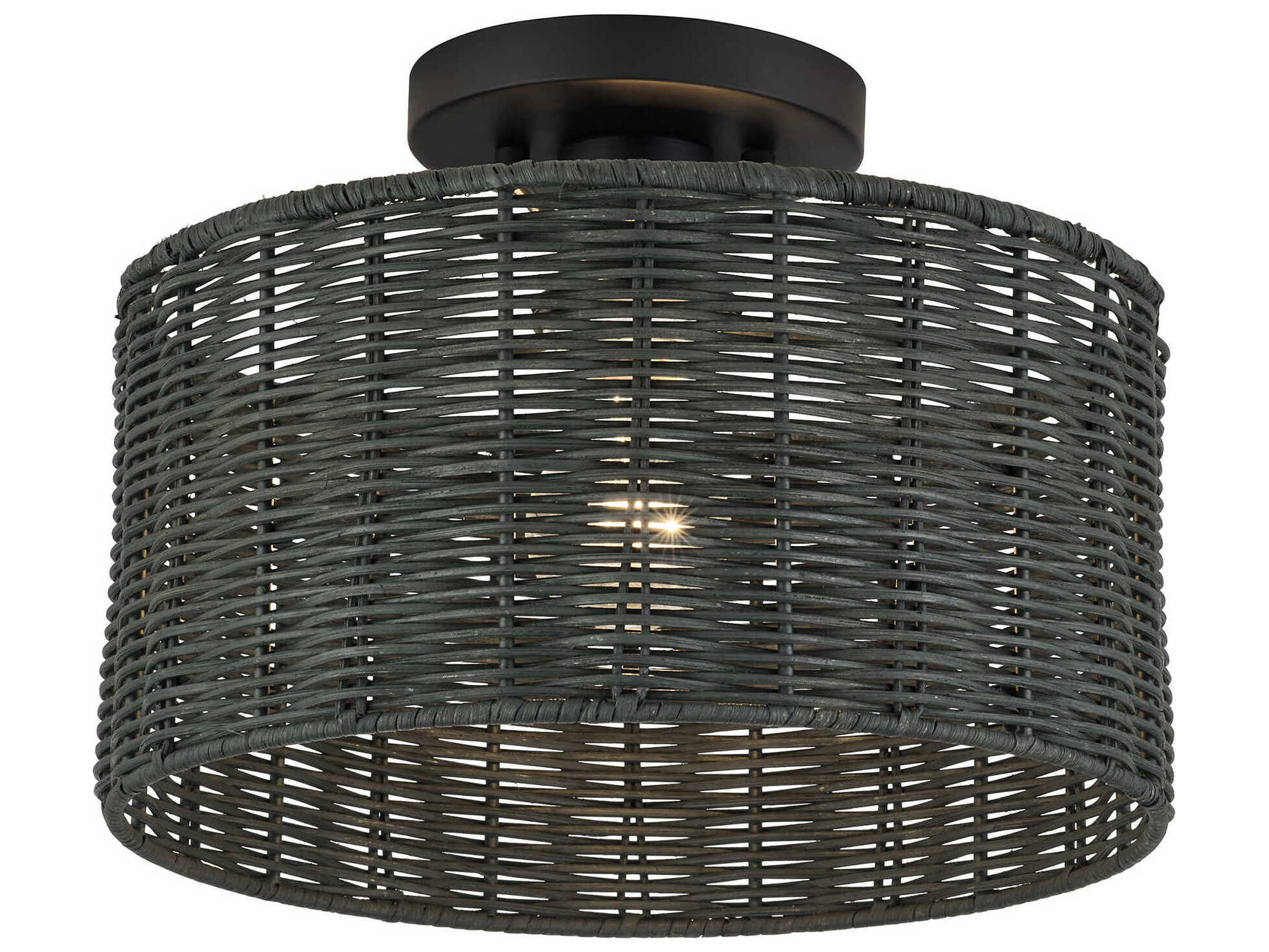 Livex Lighting Weavington 1-Light Black Drum Semi Flush Mount