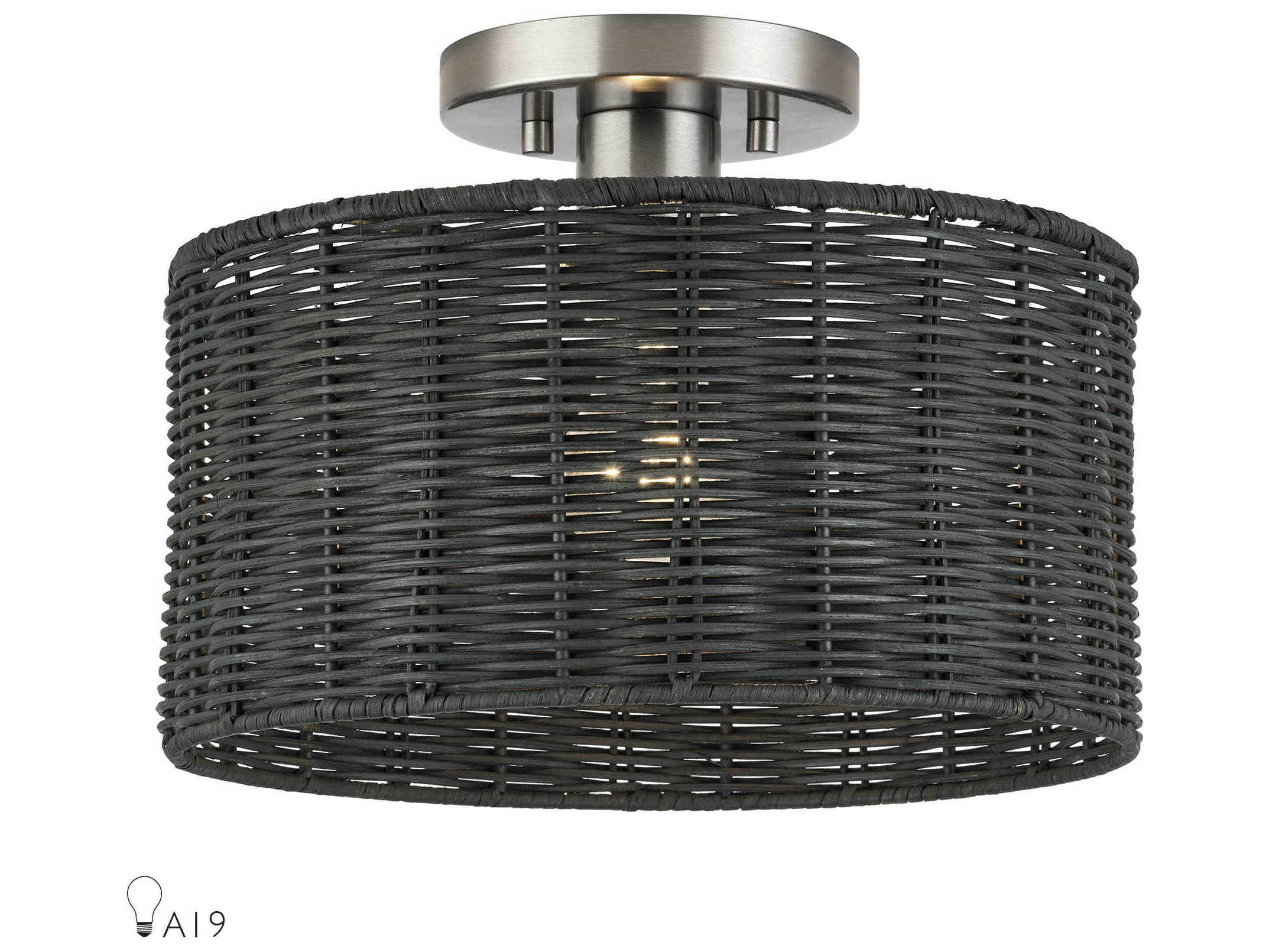 Livex Lighting Weavington 1-Light Brushed Nickel Drum Semi Flush Mount