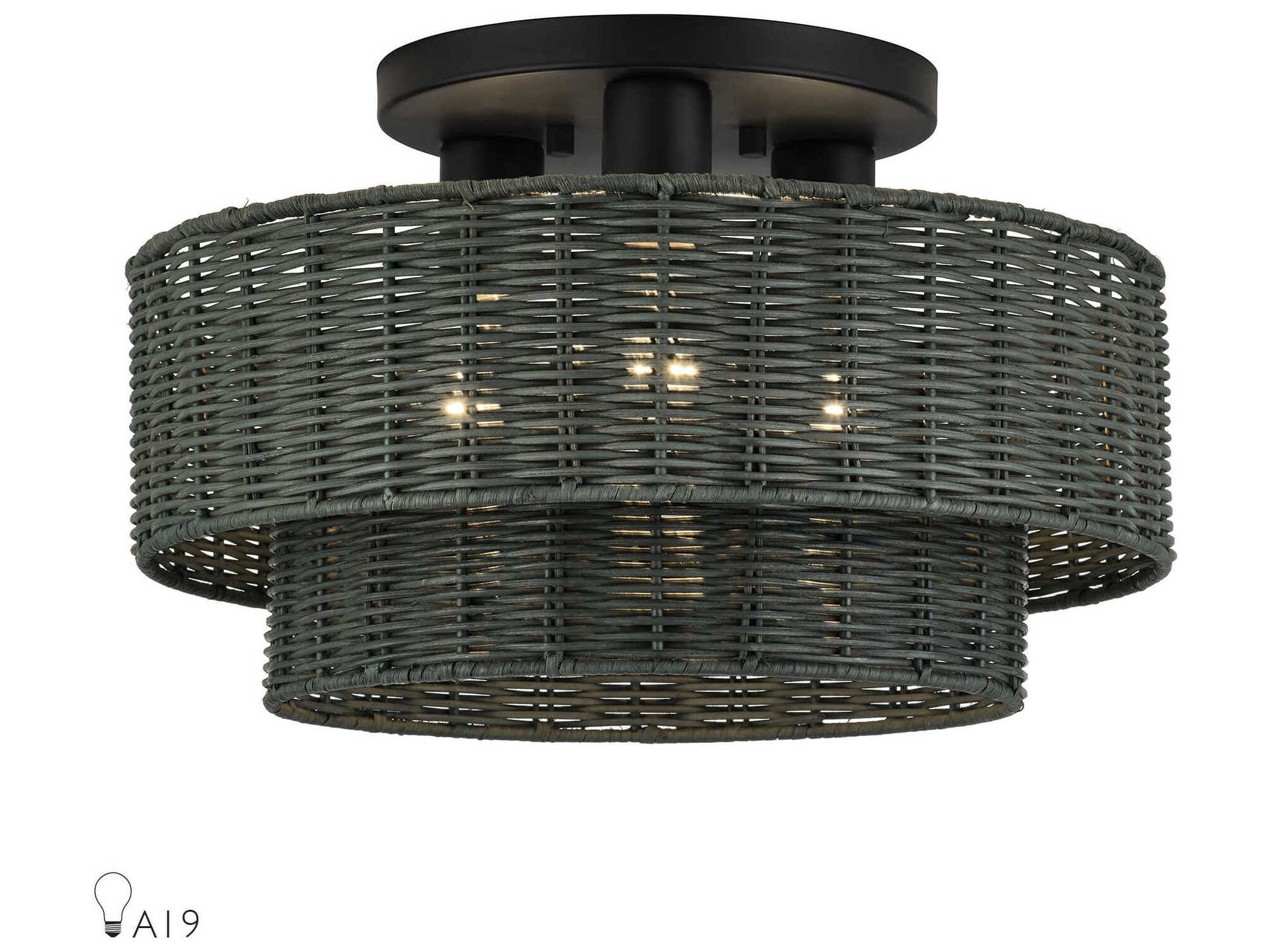 Livex Lighting Weavington 3-Light Black Drum Semi Flush Mount