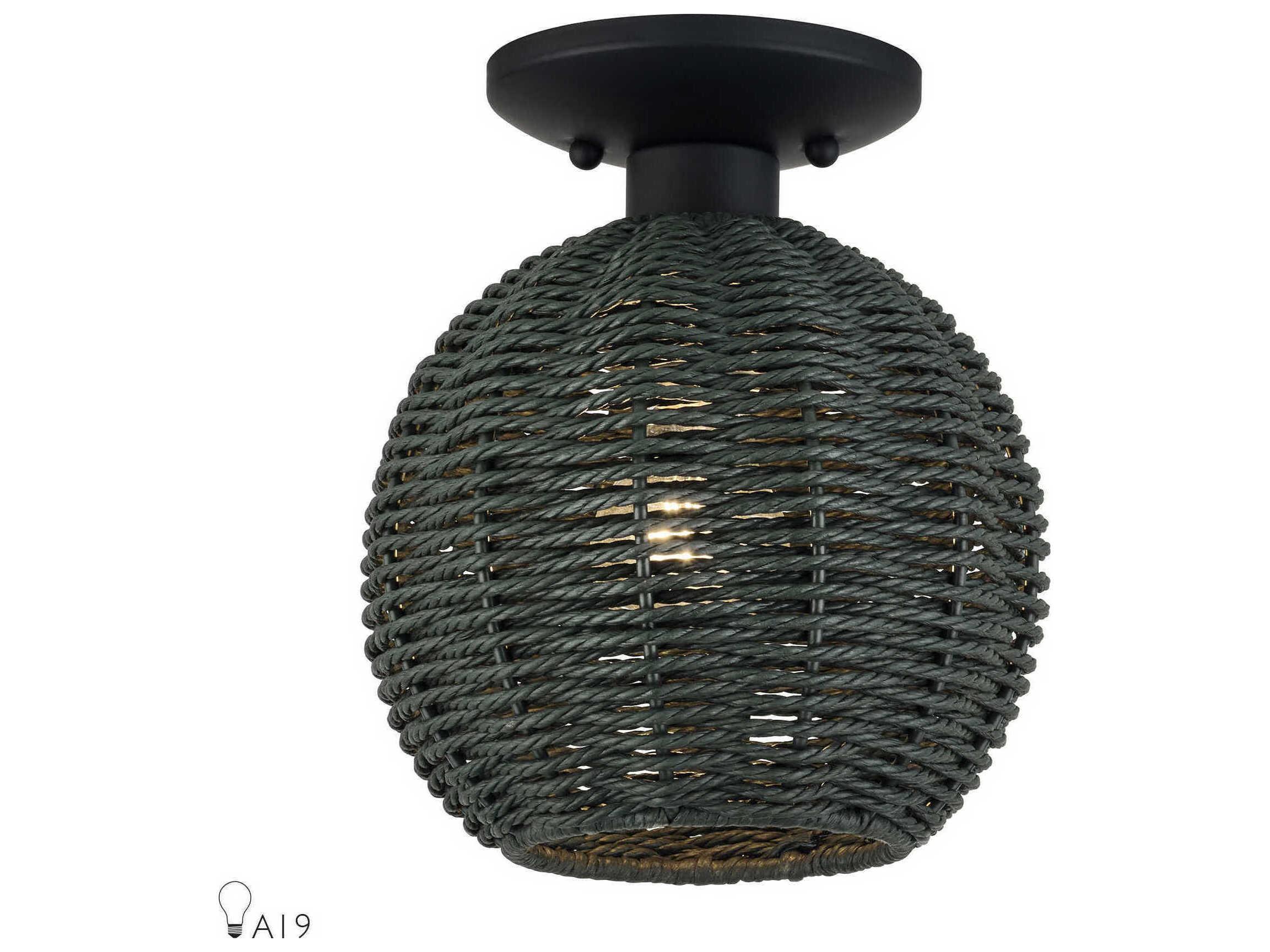 Livex Lighting Deluna 1-Light Black Globe Semi Flush Mount