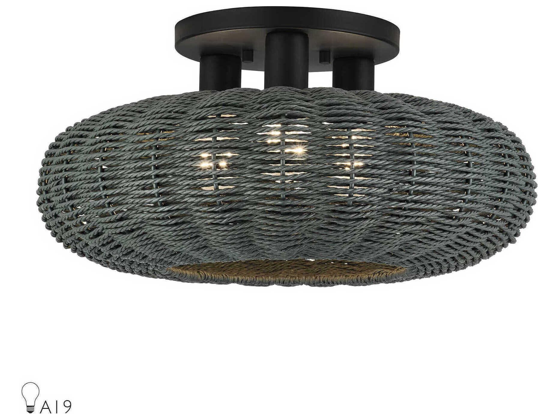 Livex Lighting Deluna 3-Light Black Globe Semi Flush Mount