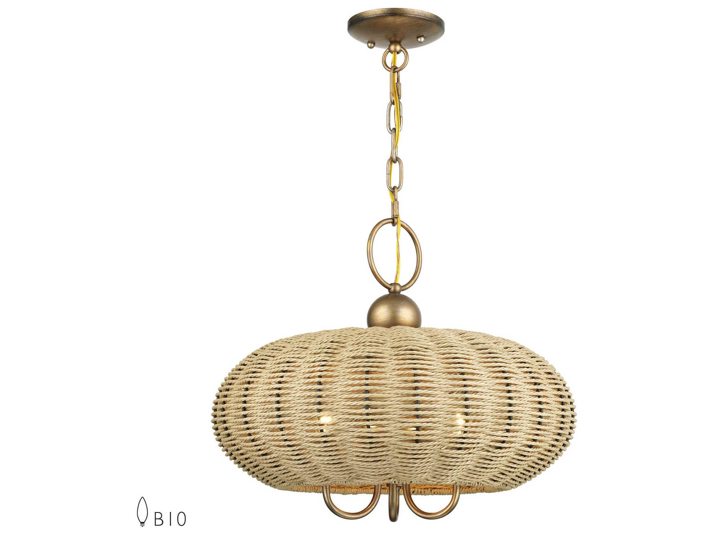 Livex Lighting Summervine 3-Light Antique Gold Leaf Drum Pendant