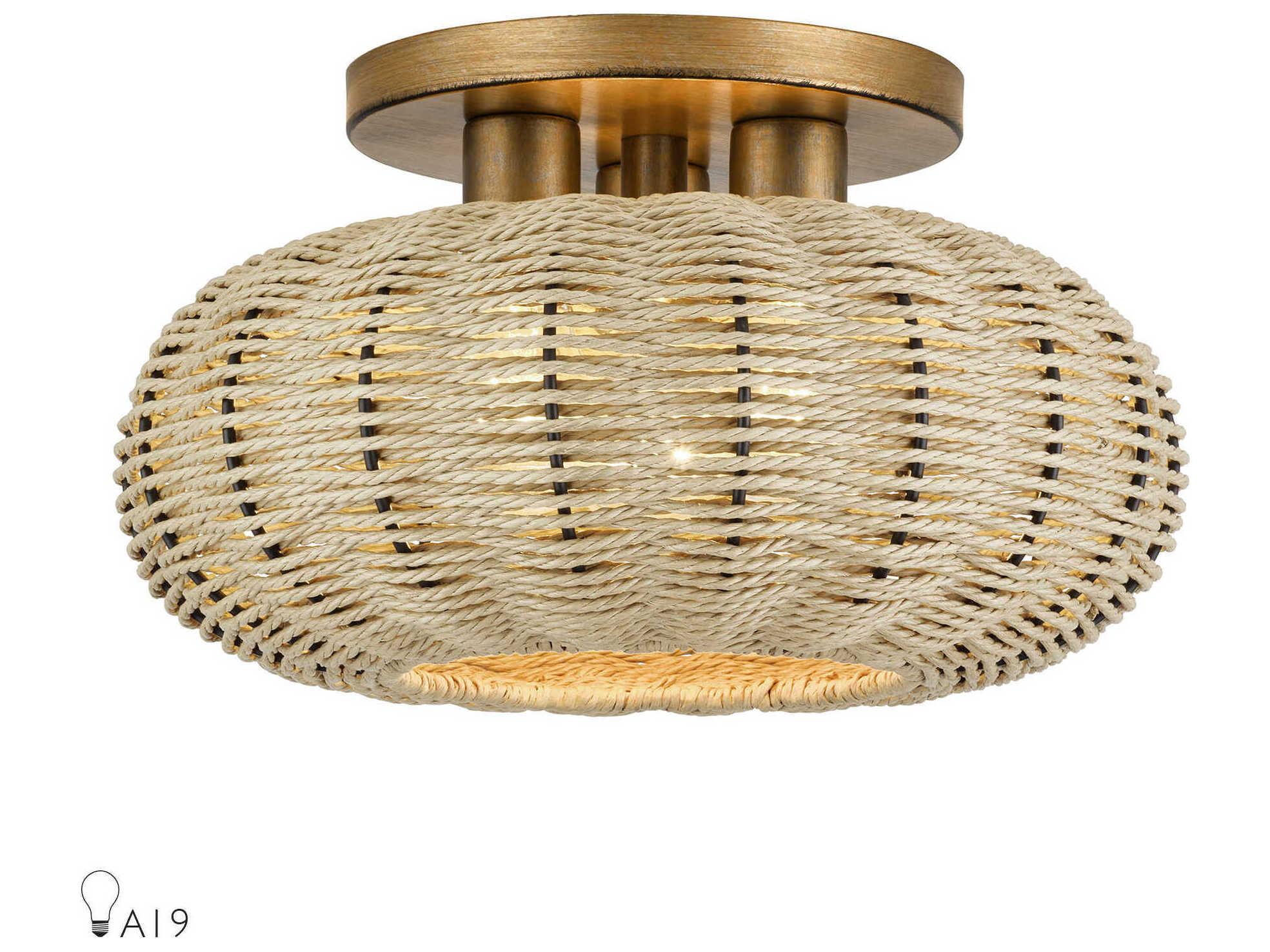 Livex Lighting Summervine 3-Light Antique Gold Leaf Drum Semi Flush Mount
