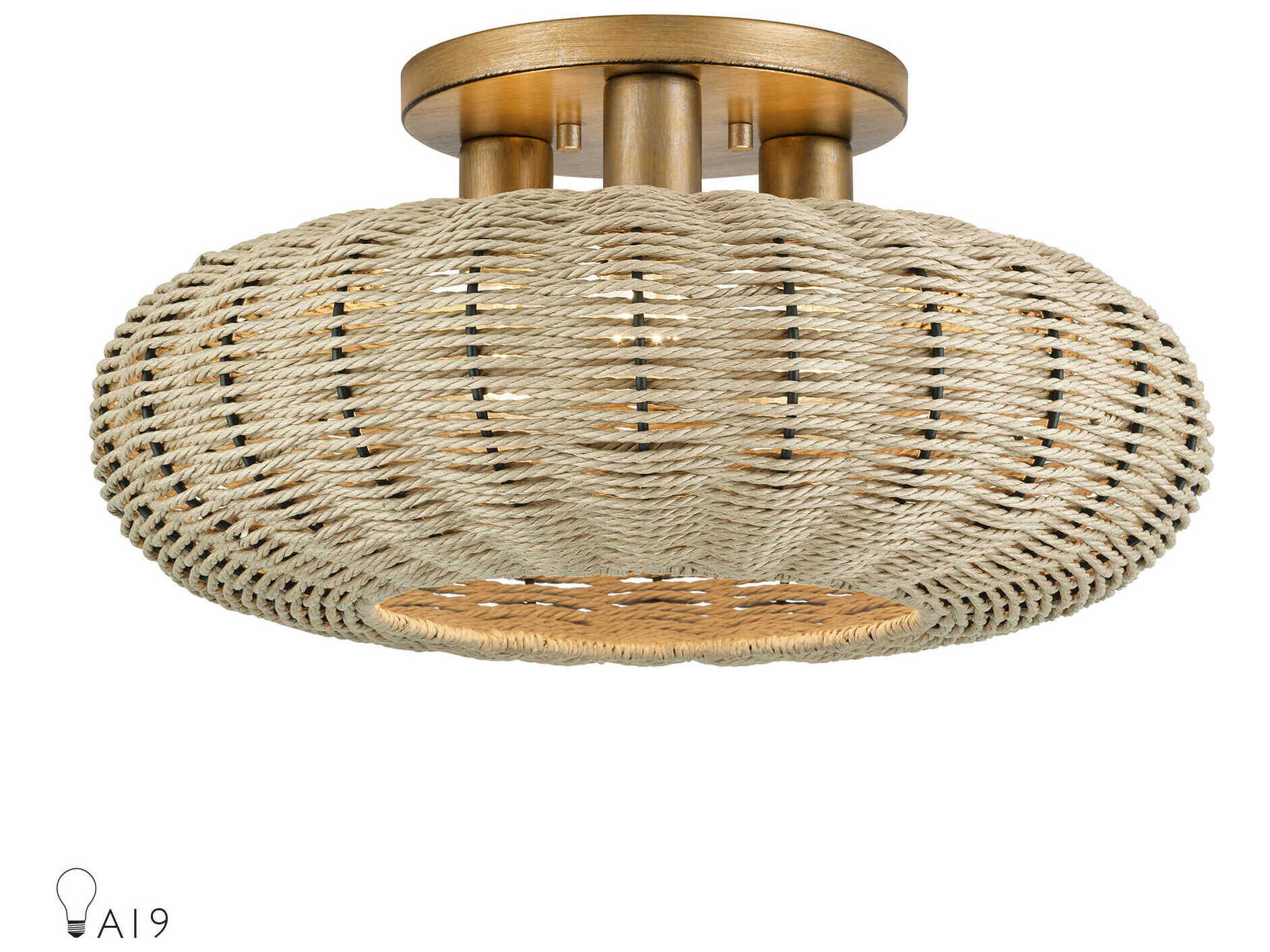 Livex Lighting Summervine 3-Light Antique Gold Leaf Drum Semi Flush Mount