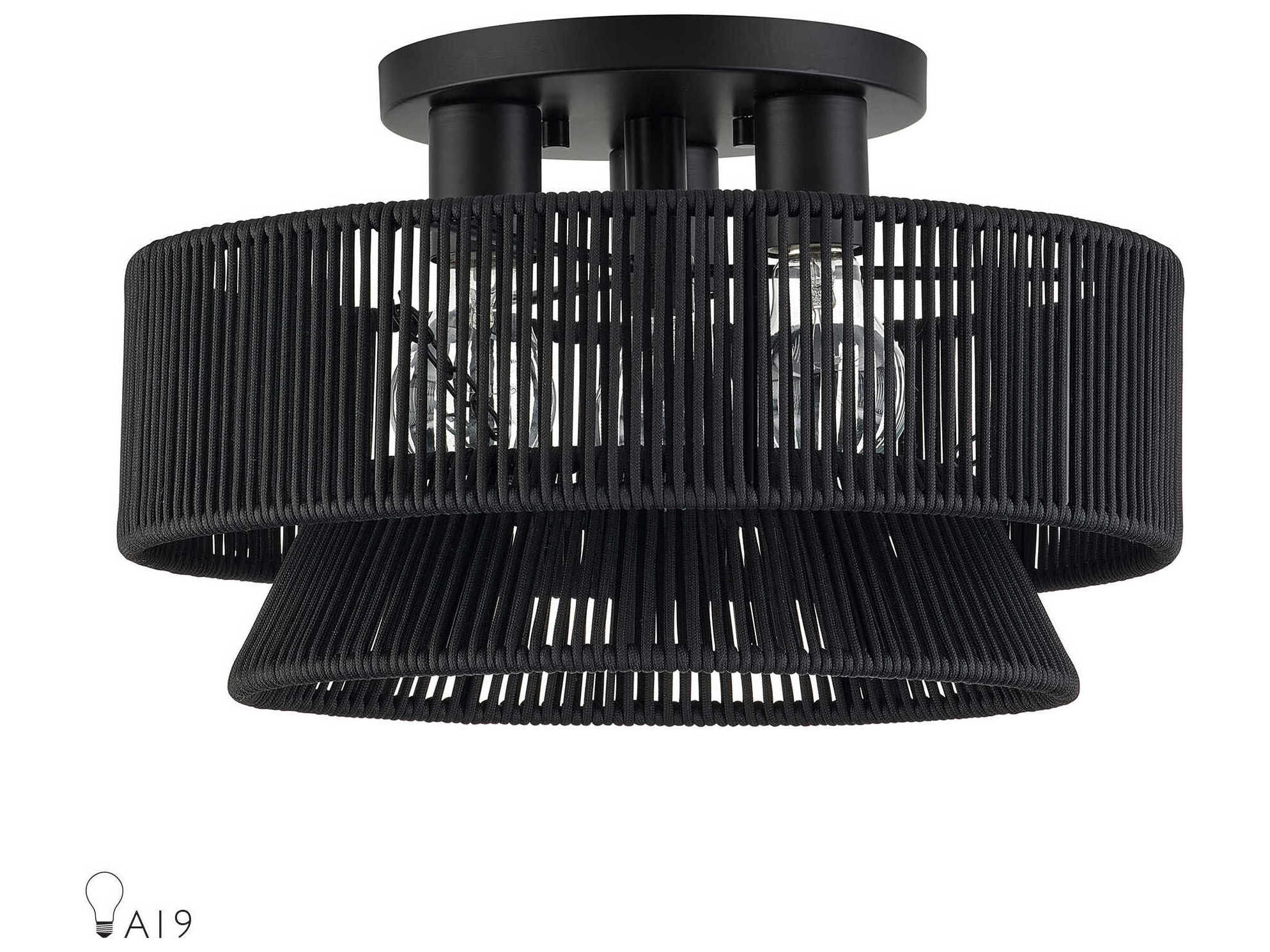 Livex Lighting Florell 3-Light Black Drum Semi Flush Mount