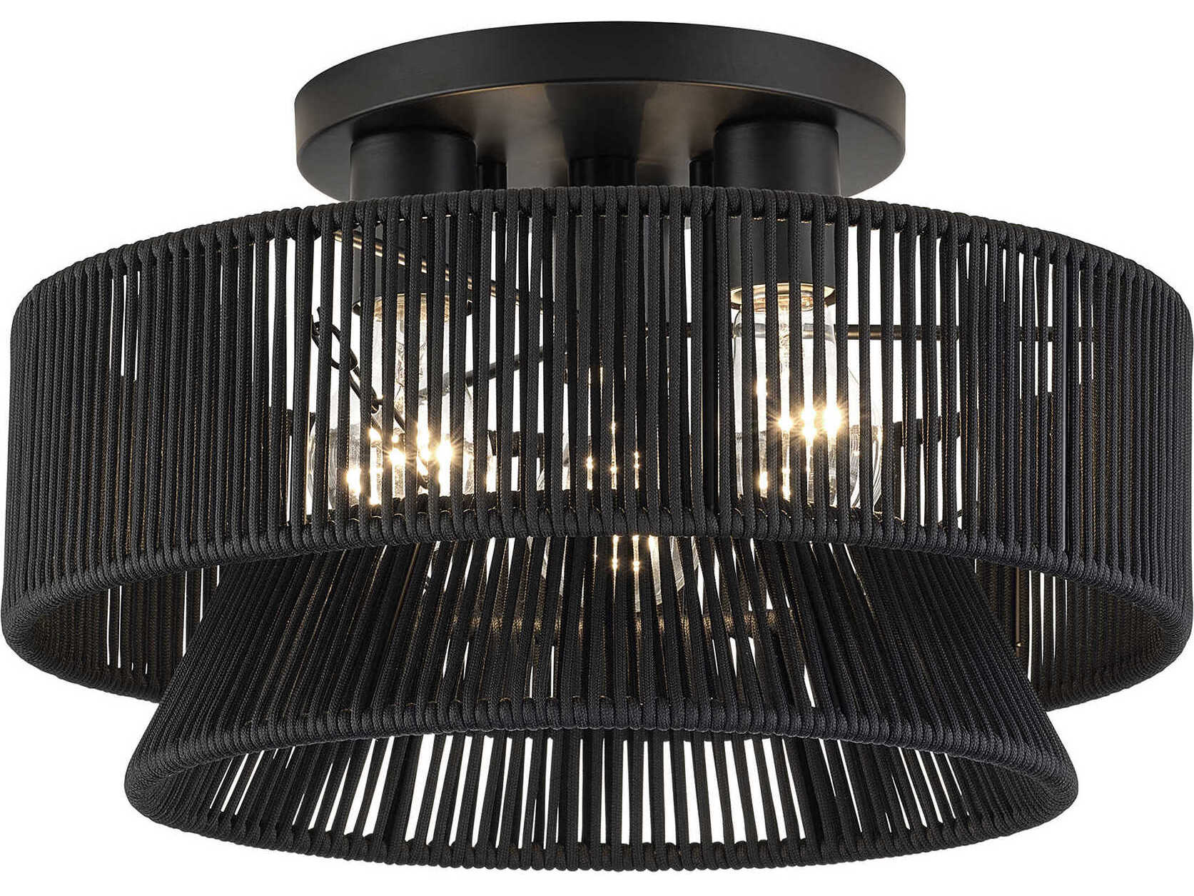 Livex Lighting Florell 3-Light Black Drum Semi Flush Mount