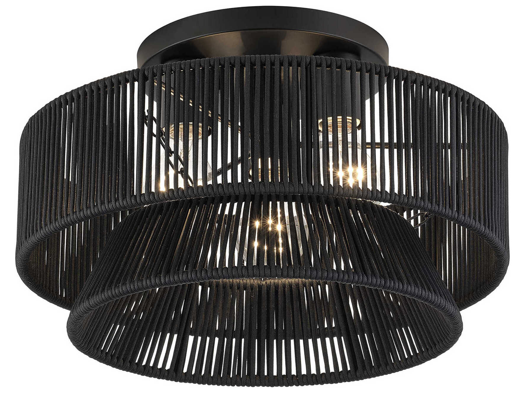 Livex Lighting Florell 3-Light Black Drum Semi Flush Mount
