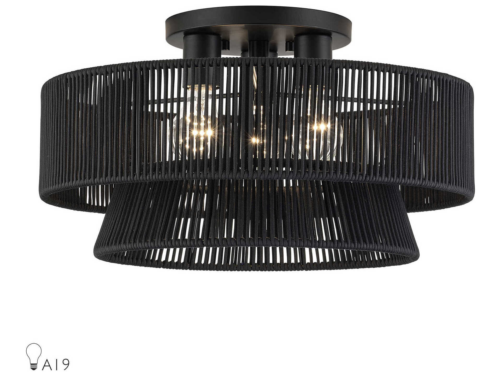Livex Lighting Florell 3-Light Black Drum Semi Flush Mount
