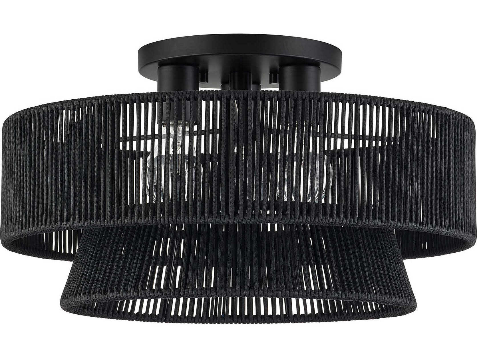 Livex Lighting Florell 3-Light Black Drum Semi Flush Mount