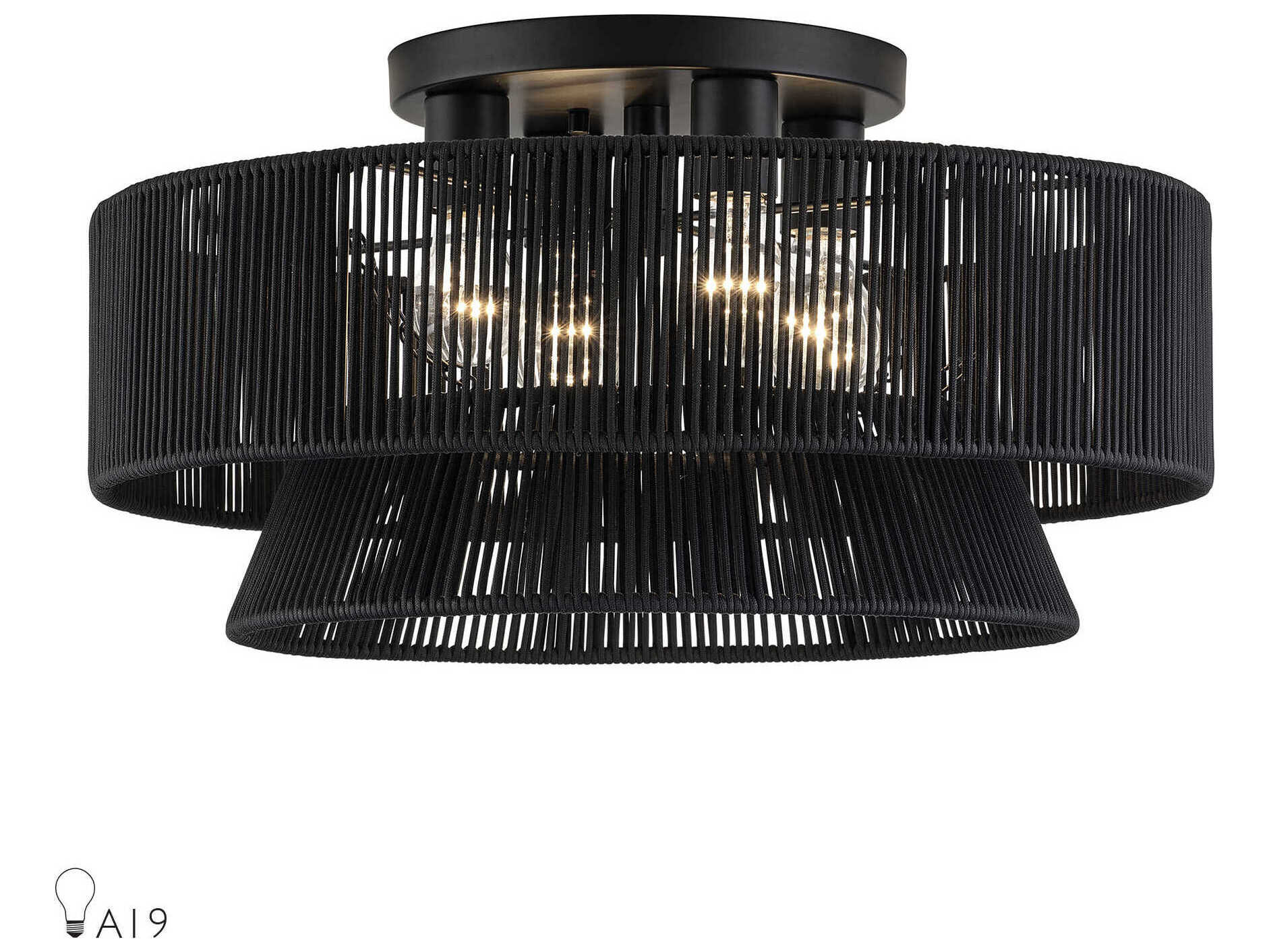 Livex Lighting Florell 4-Light Black Drum Semi Flush Mount