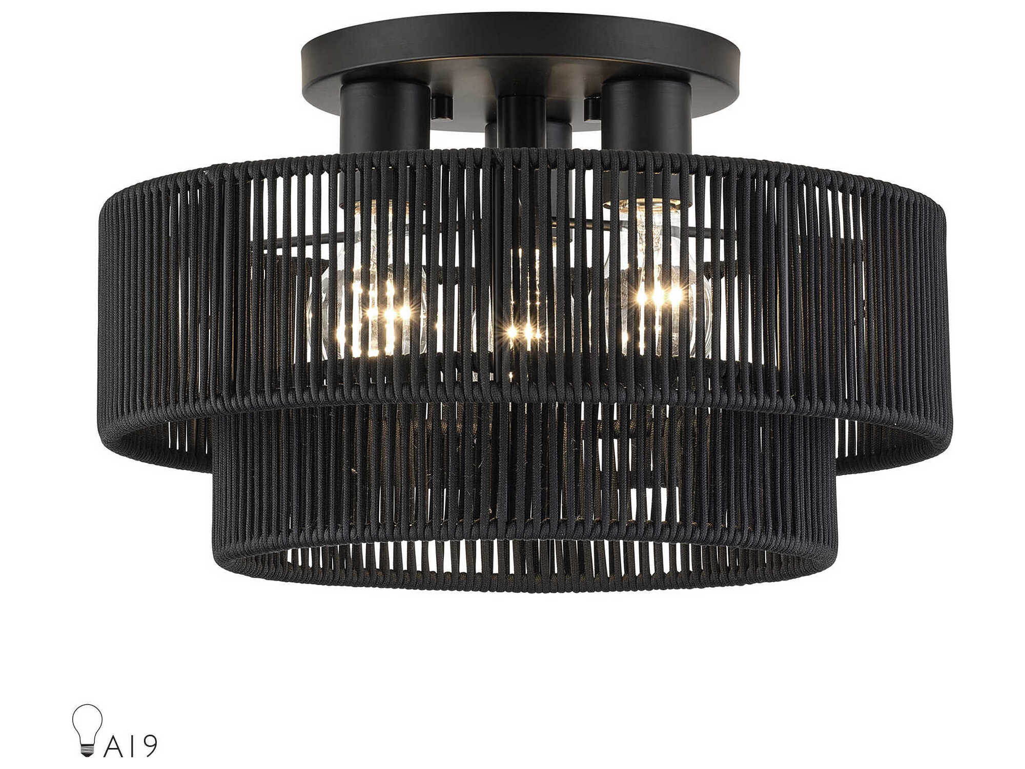 Livex Lighting Acordia 3-Light Black Round Semi Flush Mount