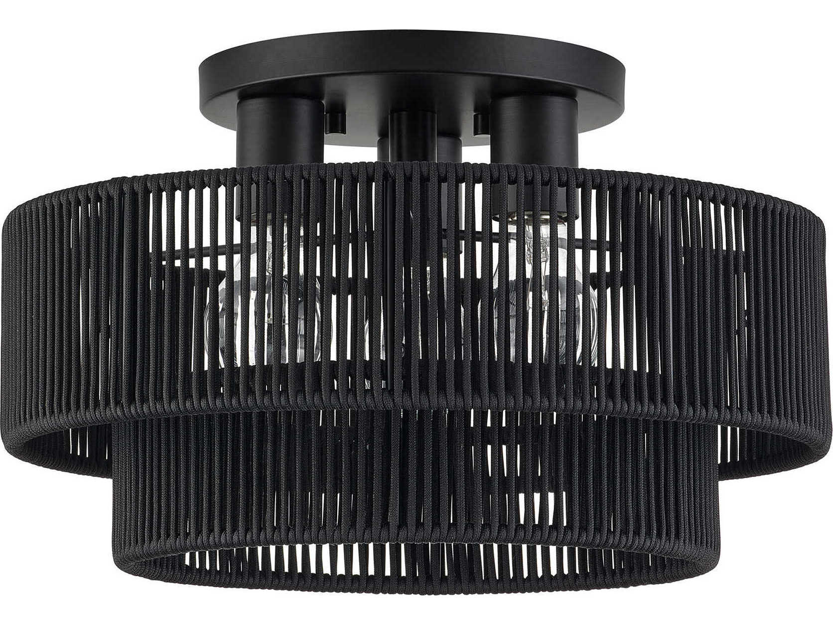 Livex Lighting Acordia 3-Light Black Round Semi Flush Mount