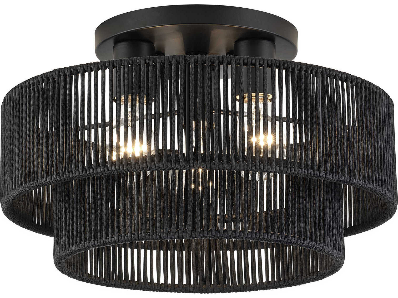 Livex Lighting Acordia 3-Light Black Round Semi Flush Mount
