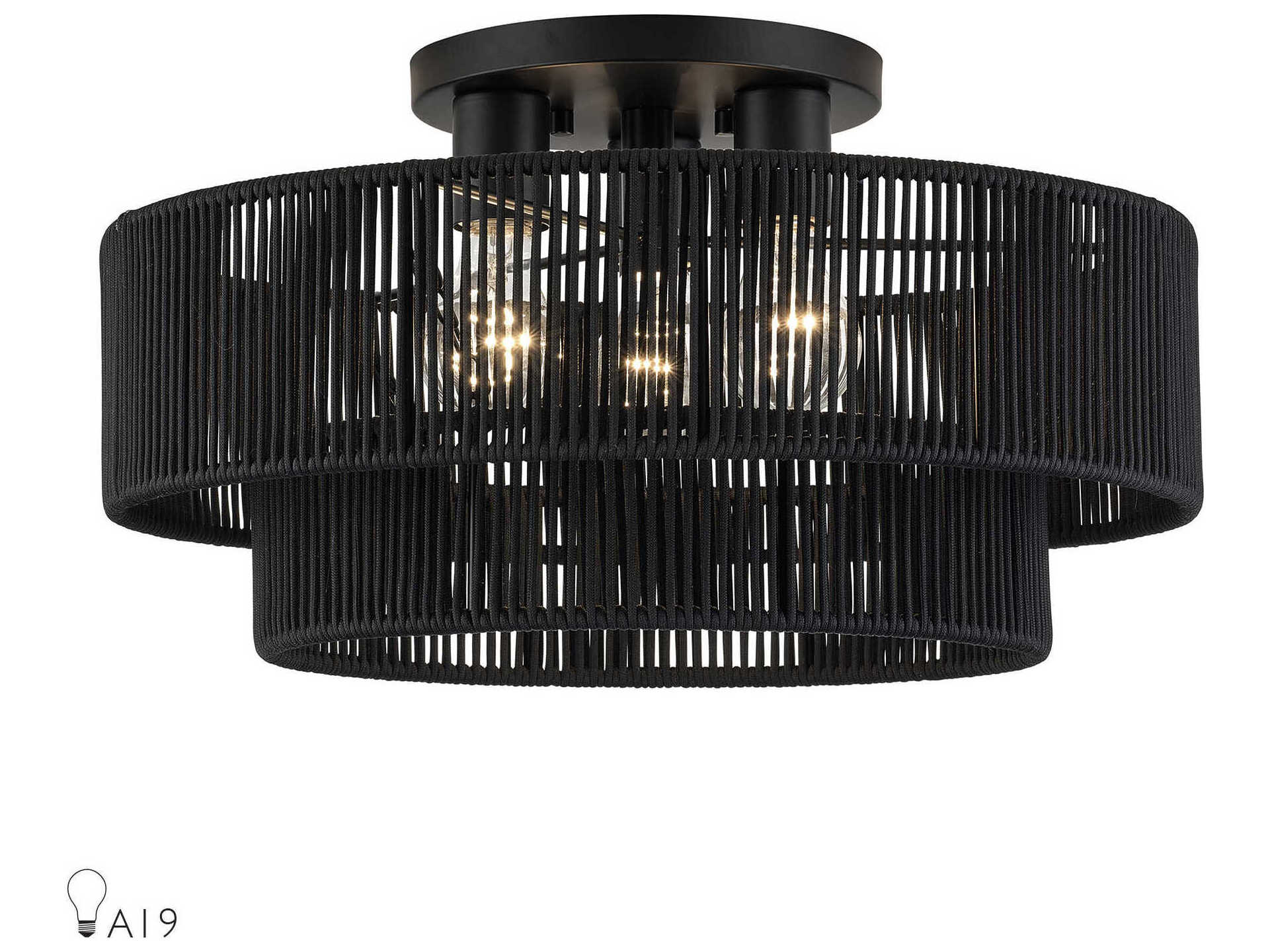 Livex Lighting Acordia 3-Light Black Round Semi Flush Mount