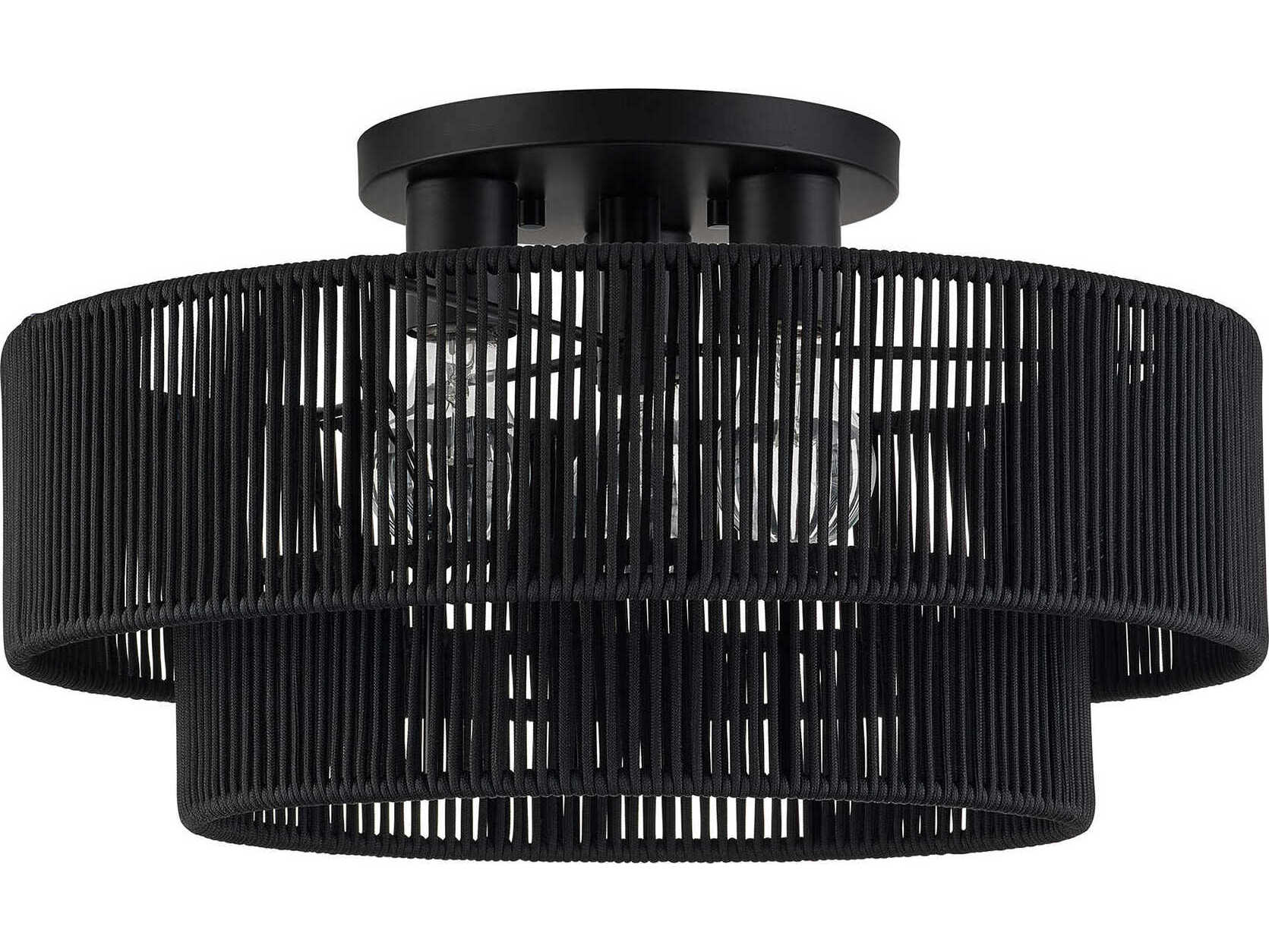 Livex Lighting Acordia 3-Light Black Round Semi Flush Mount