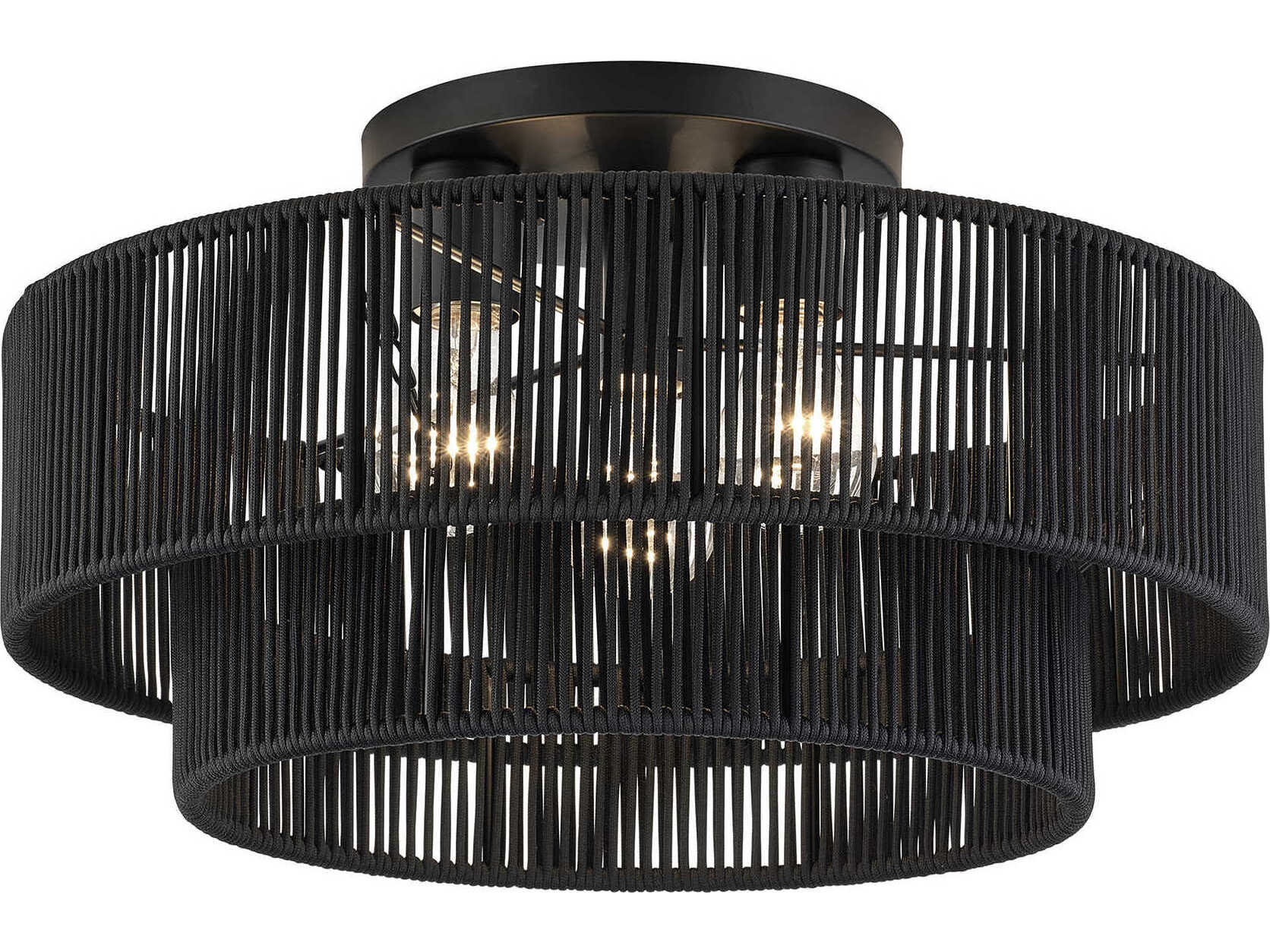 Livex Lighting Acordia 3-Light Black Round Semi Flush Mount