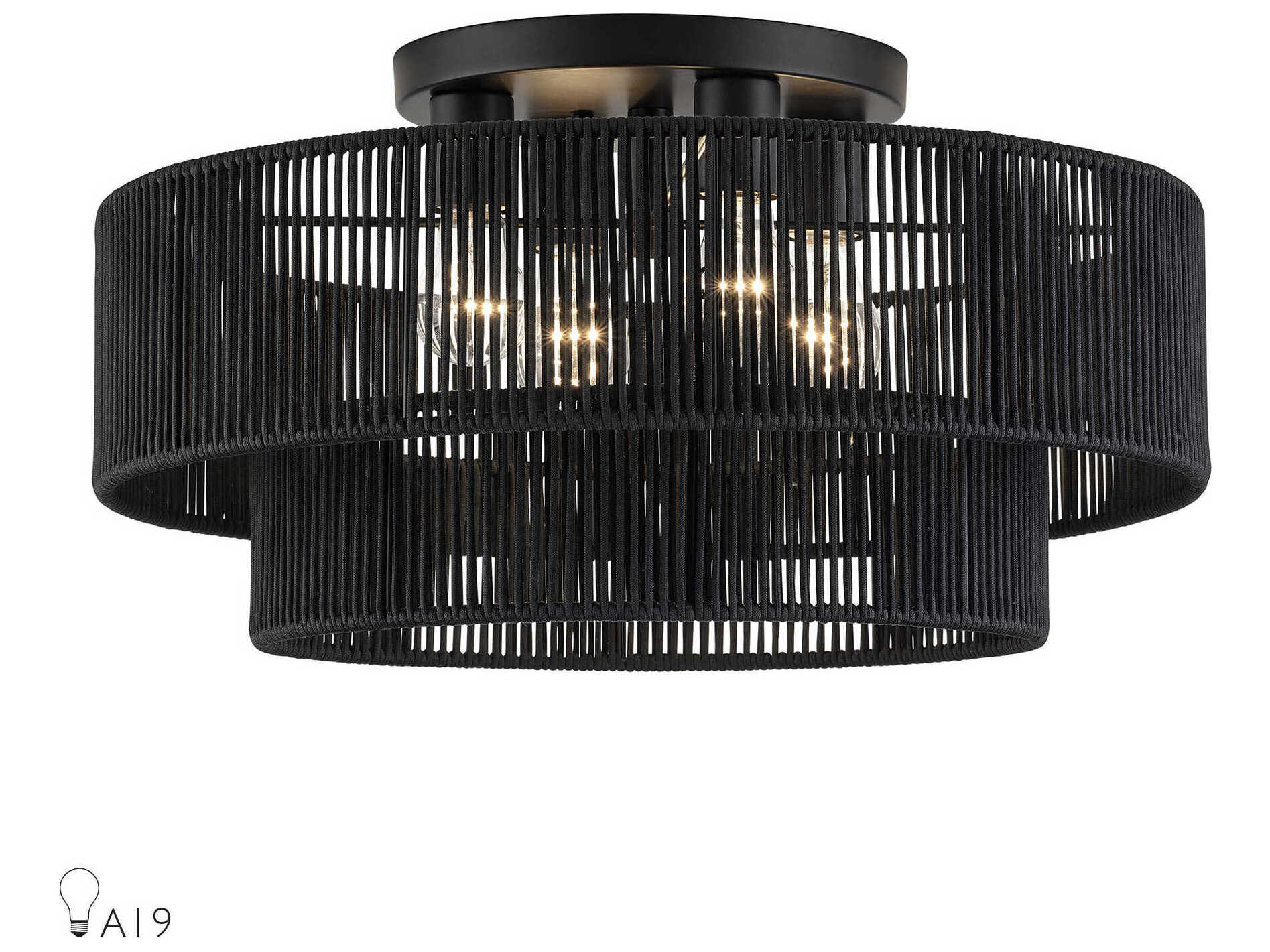 Livex Lighting Acordia 4-Light Black Round Semi Flush Mount