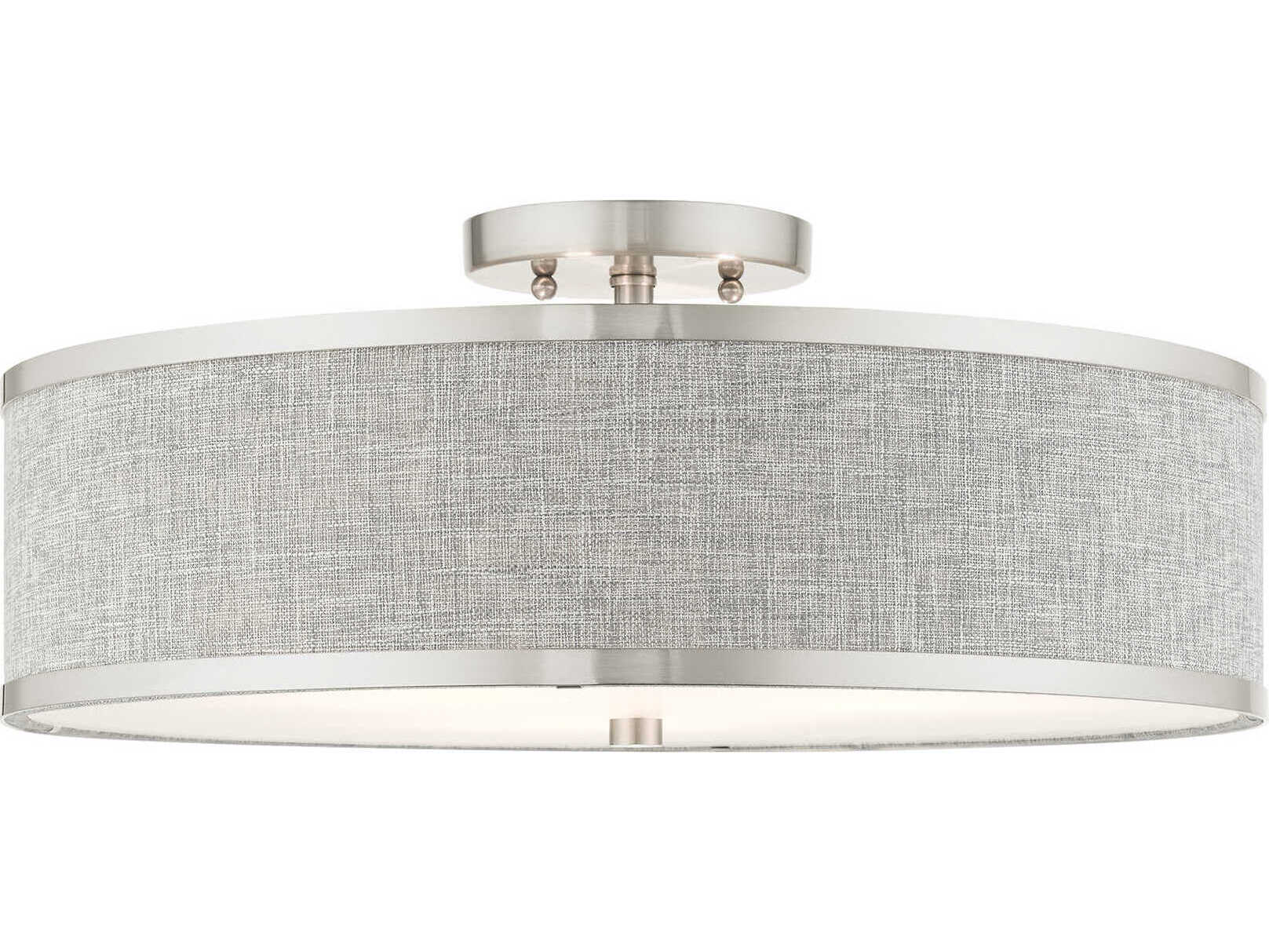 Livex Lighting Park Ridge 3-Light Brushed Nickel Drum Semi Flush Mount