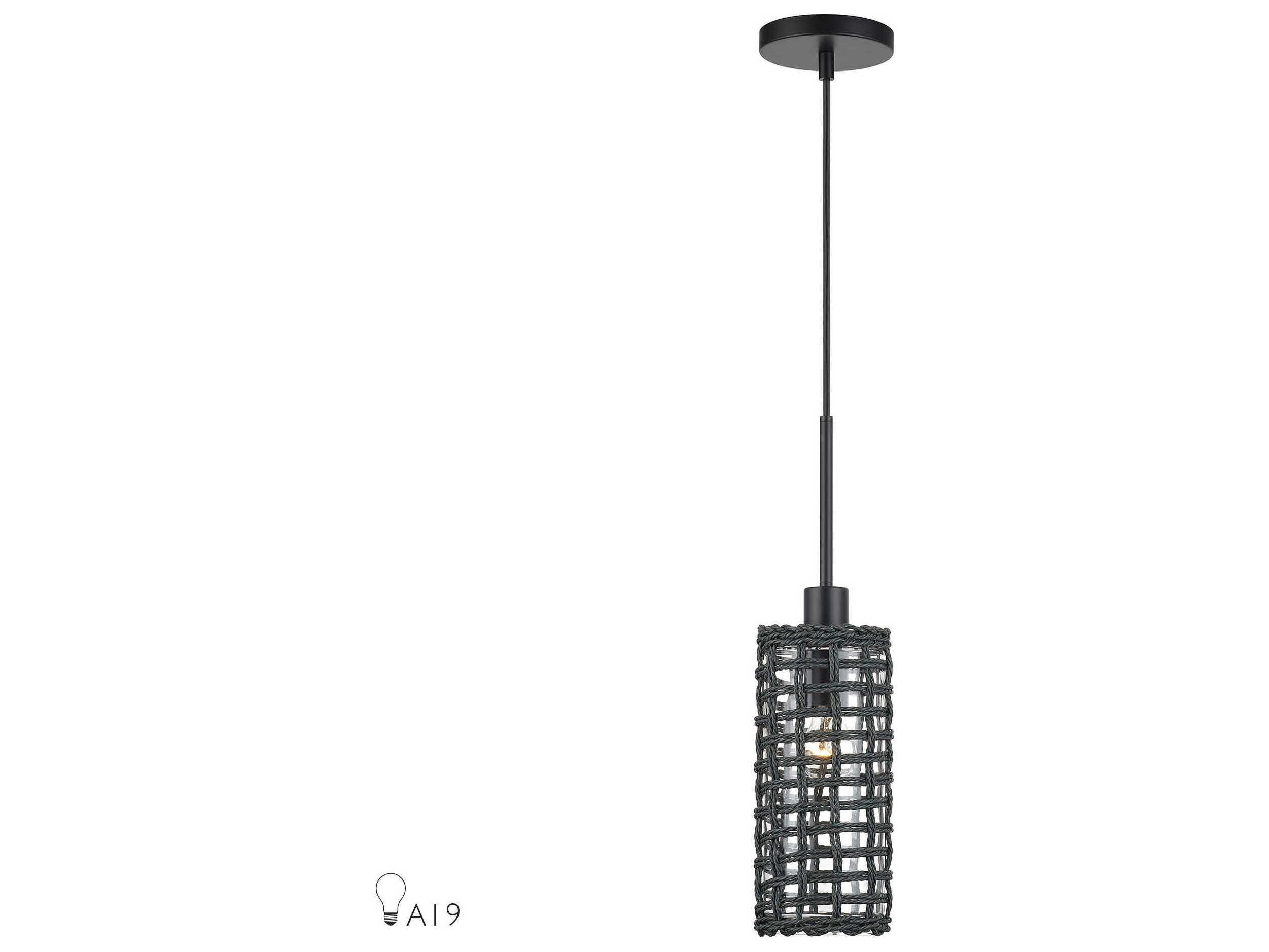 Livex Lighting Twinewell 1-Light Black Cylinder Mini Pendant