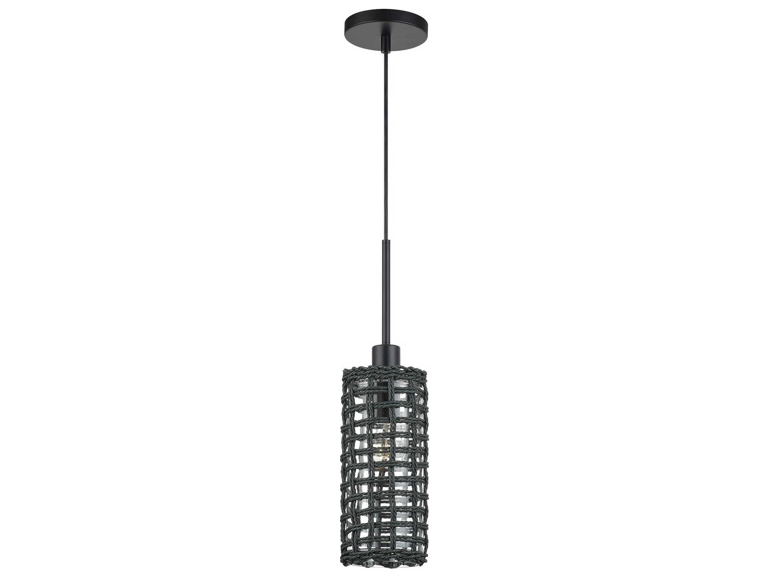 Livex Lighting Twinewell 1-Light Black Cylinder Mini Pendant