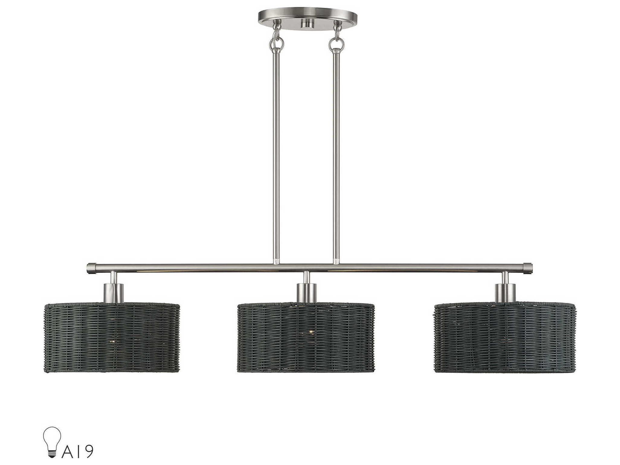 Livex Lighting Weavington 3-Light Brushed Nickel Drum Island Pendant