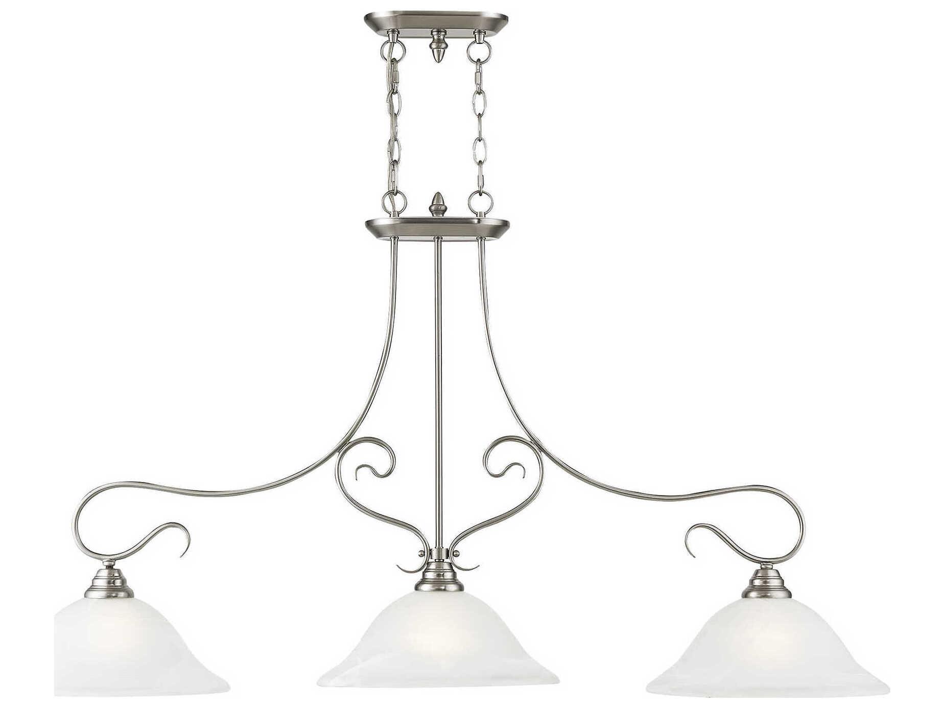 Livex Lighting Coronado 3-Light Brushed Nickel White Glass Bell Island Pendant