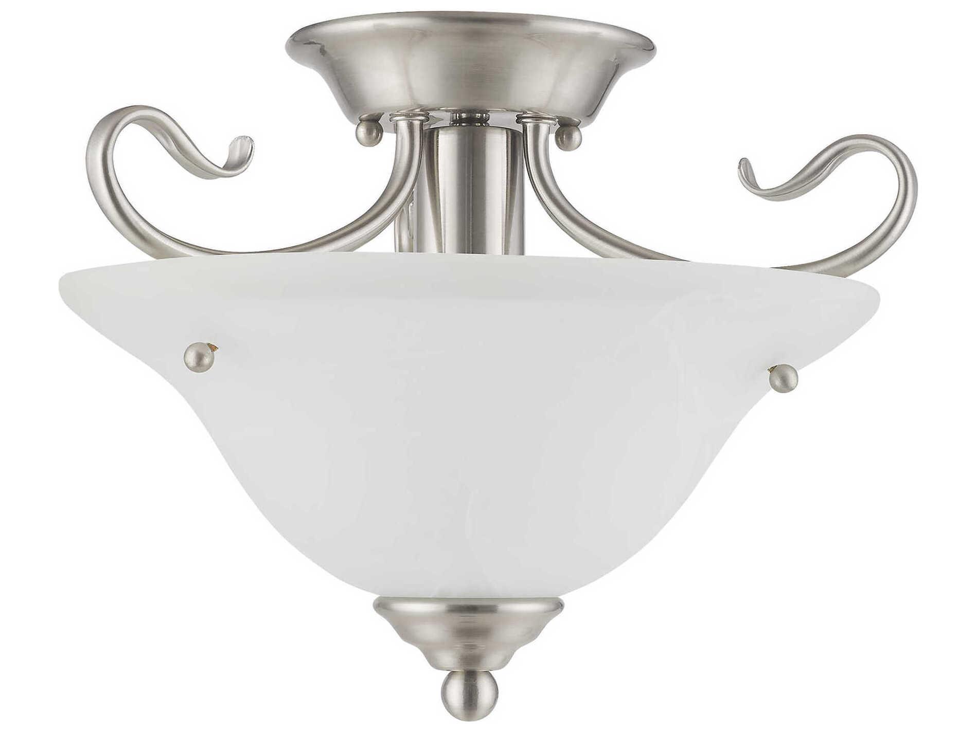 Livex Lighting Coronado 1-Light Brushed Nickel White Glass Bell Semi Flush Mount
