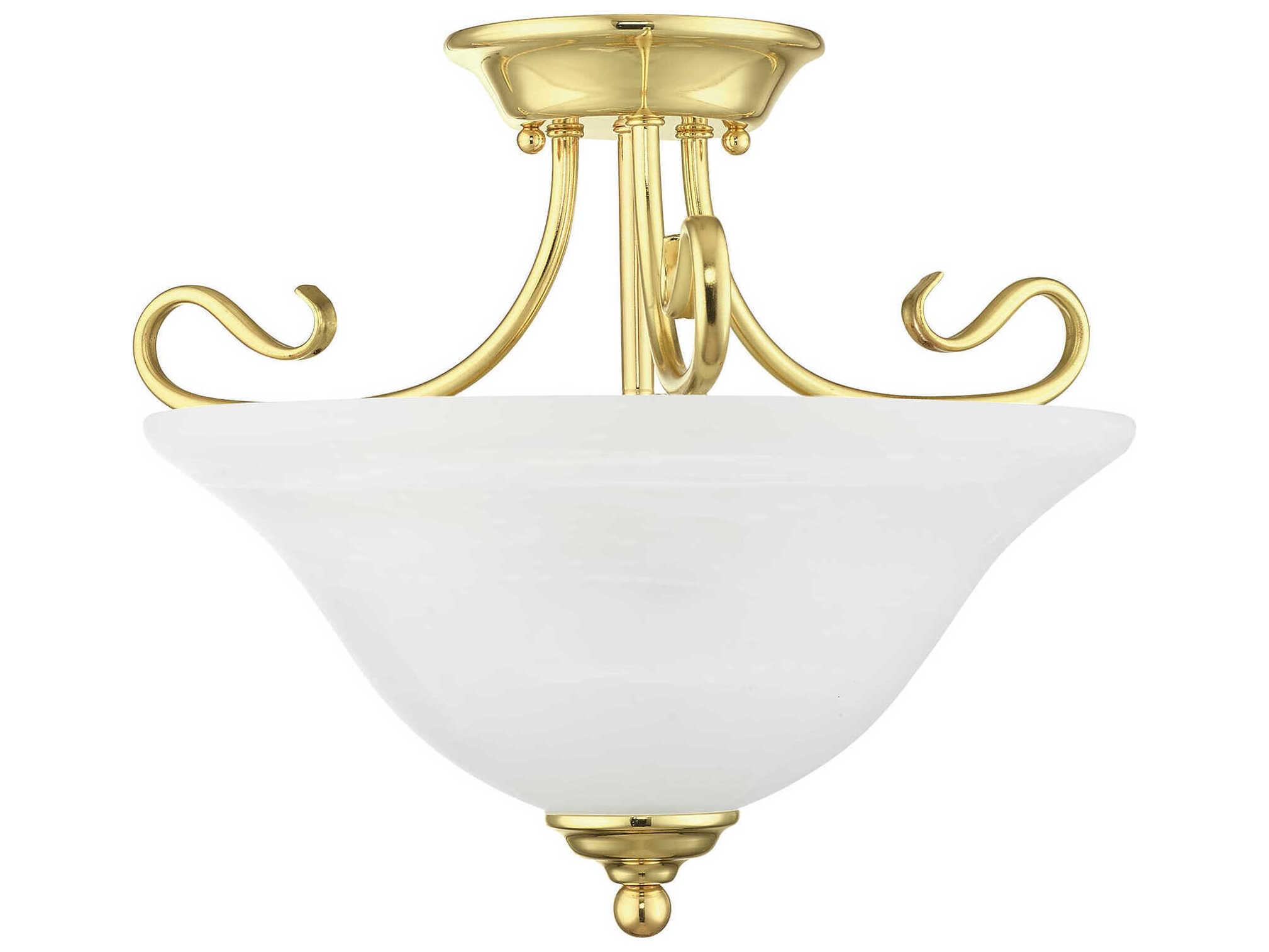 Livex Lighting Coronado 2-Light Polished Brass Glass Bell Semi Flush Mount
