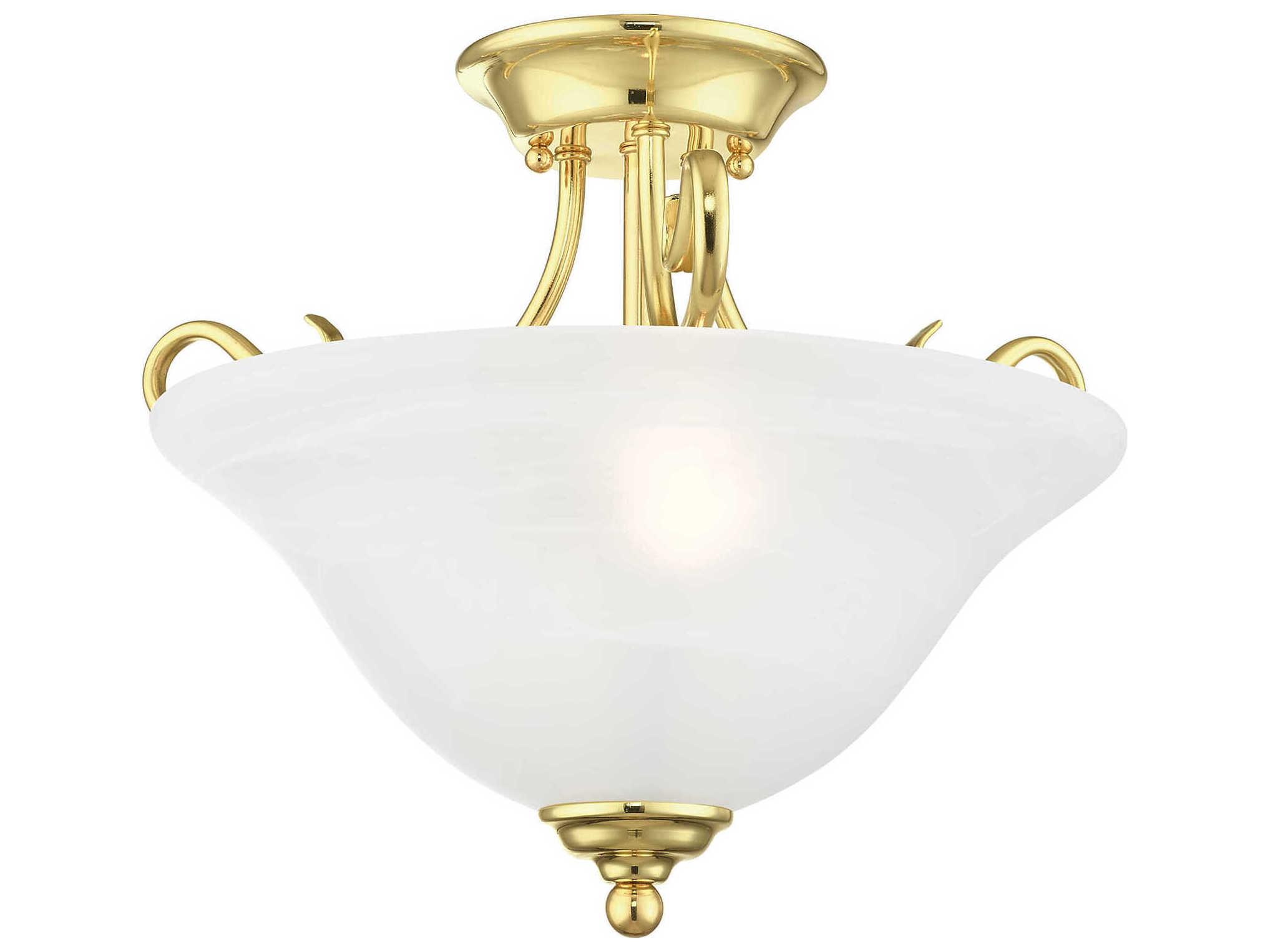 Livex Lighting Coronado 2-Light Polished Brass Glass Bell Semi Flush Mount
