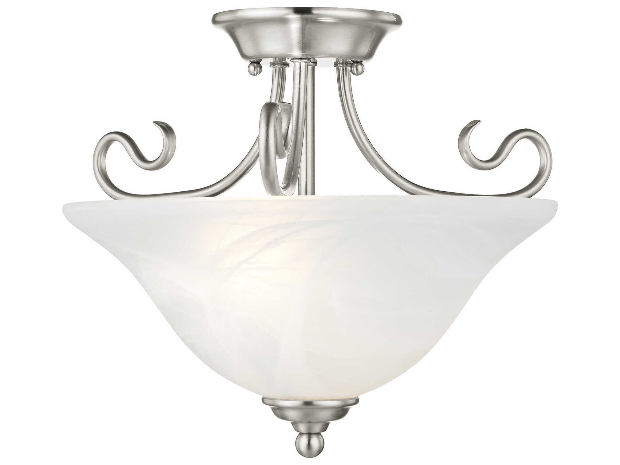 Livex Lighting Coronado 2-Light Brushed Nickel Glass Bell Semi Flush Mount