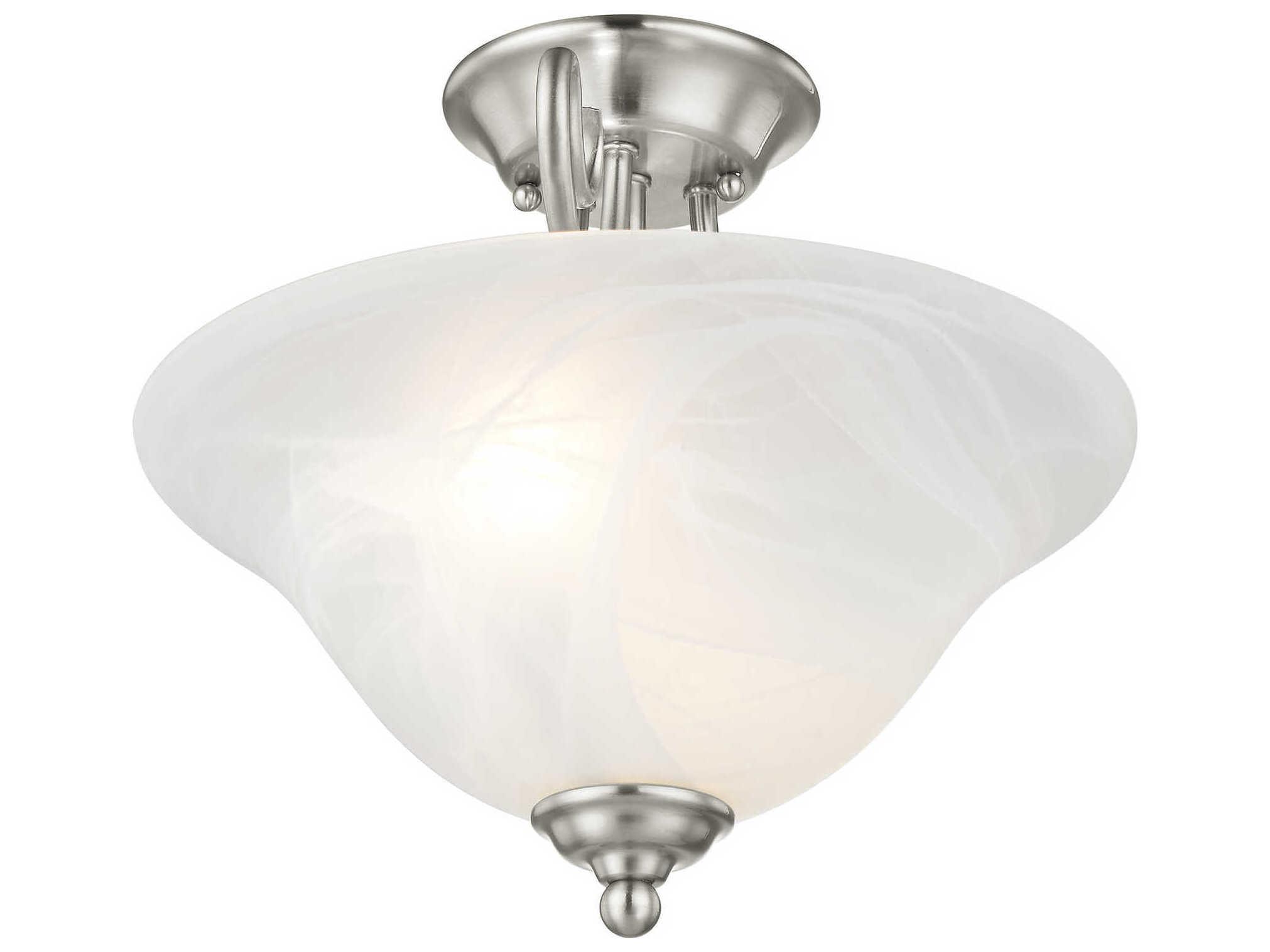 Livex Lighting Coronado 2-Light Brushed Nickel Glass Bell Semi Flush Mount