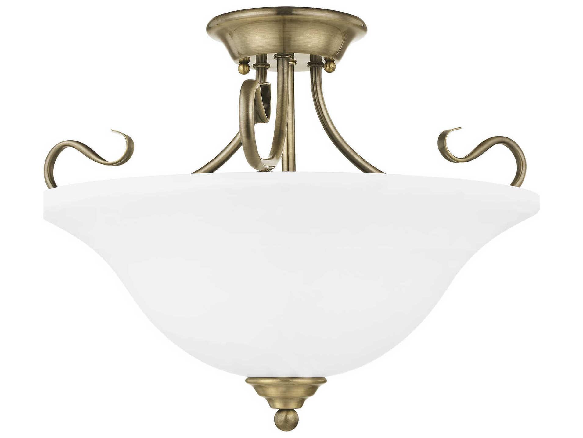 Livex Lighting Coronado 3-Light Antique Brass White Glass Bell Semi Flush Mount