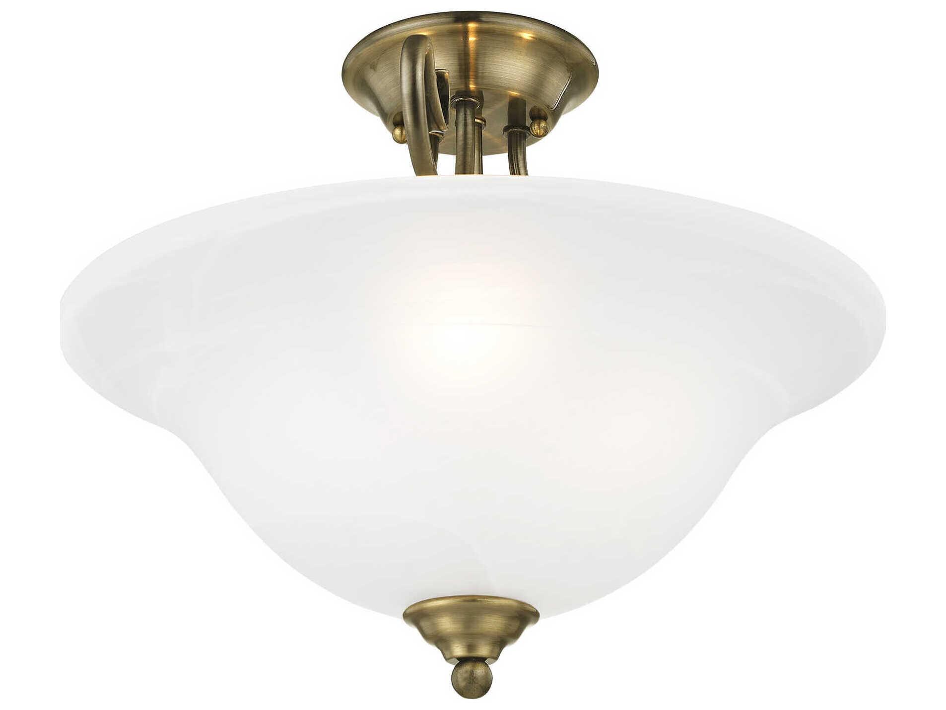 Livex Lighting Coronado 3-Light Antique Brass White Glass Bell Semi Flush Mount