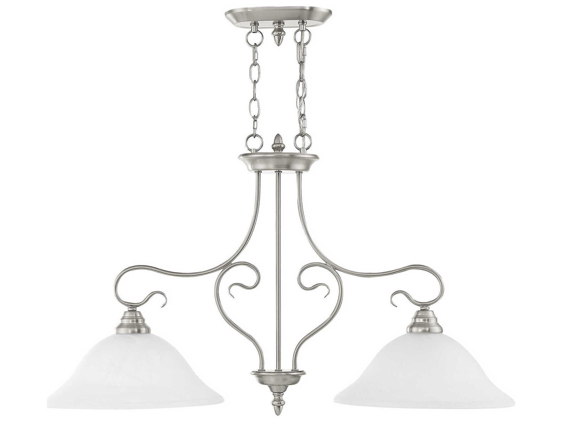 Livex Lighting Coronado 2-Light Brushed Nickel White Glass Bell Island Pendant