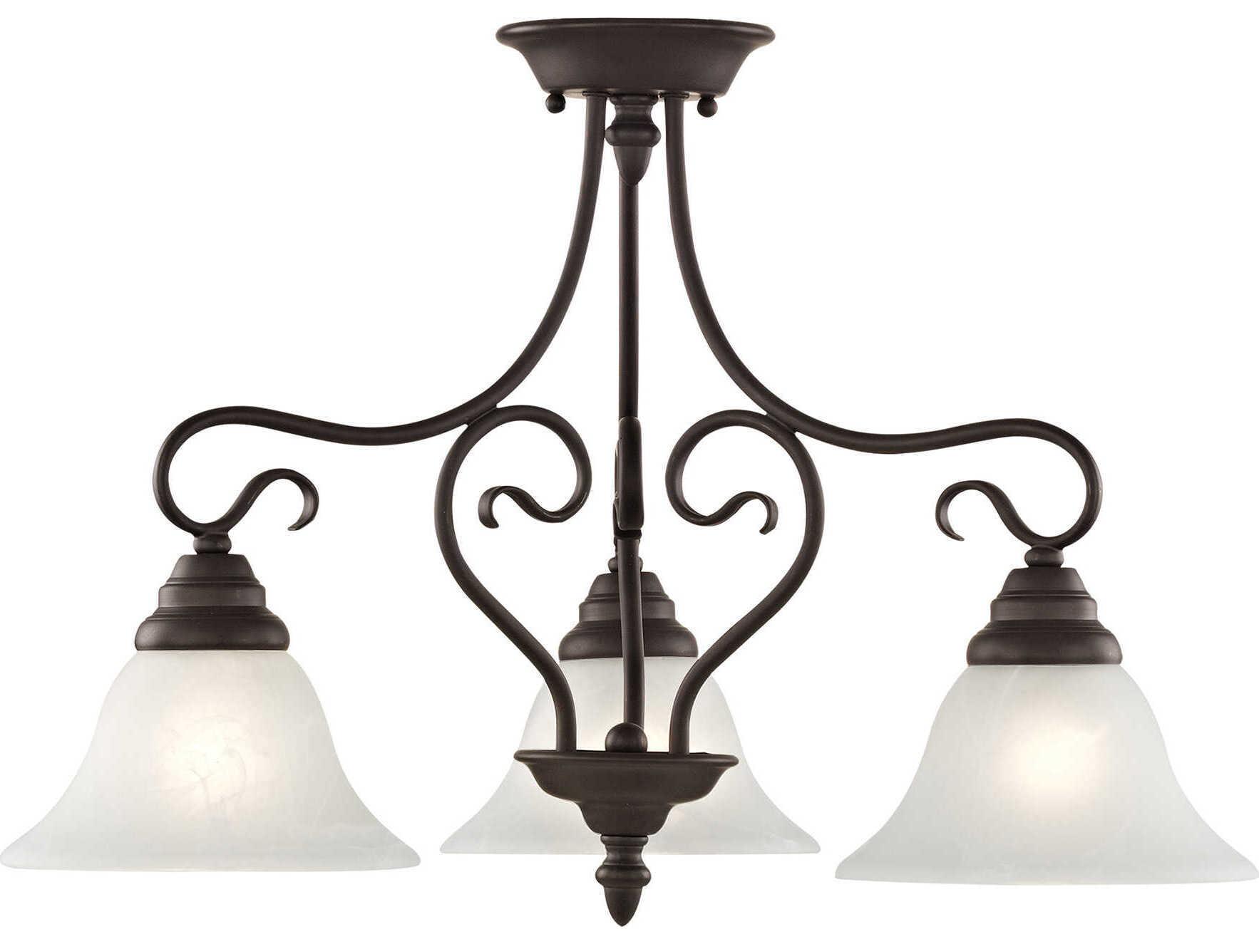Livex Lighting Coronado 3-Light Bronze White Glass Bell Chandelier
