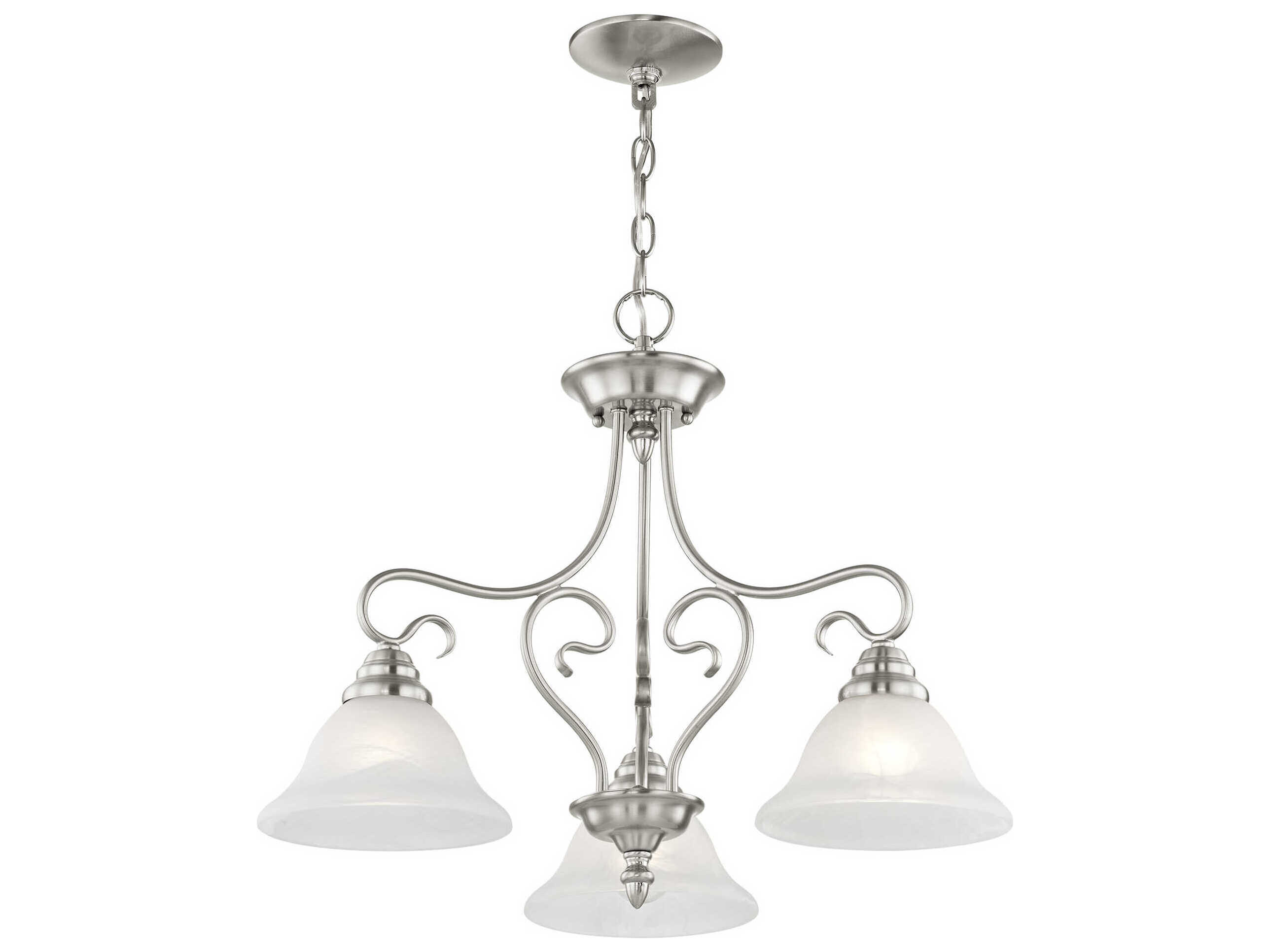 Livex Lighting Coronado 3-Light Brushed Nickel White Glass Bell Chandelier