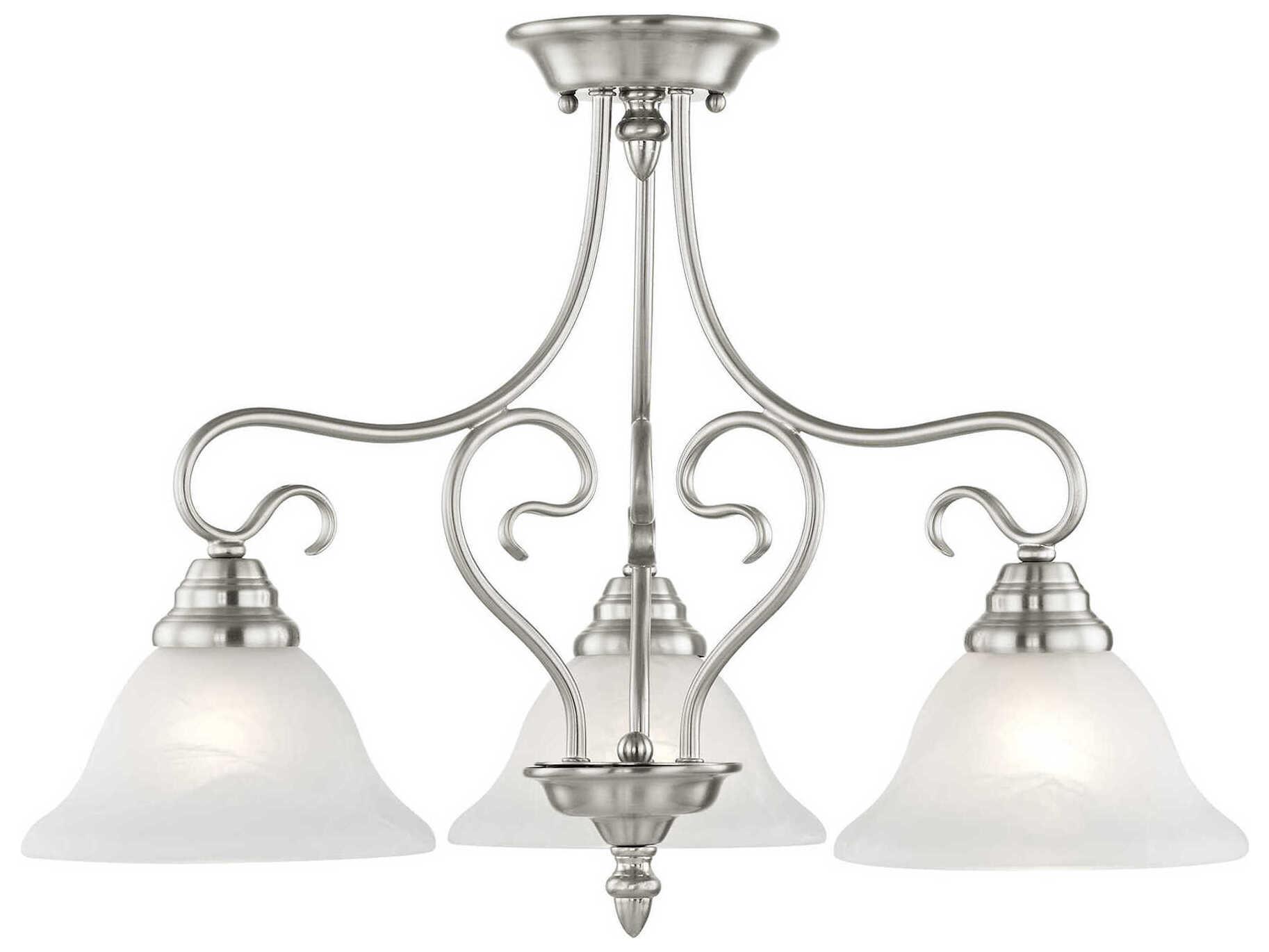 Livex Lighting Coronado 3-Light Brushed Nickel White Glass Bell Chandelier