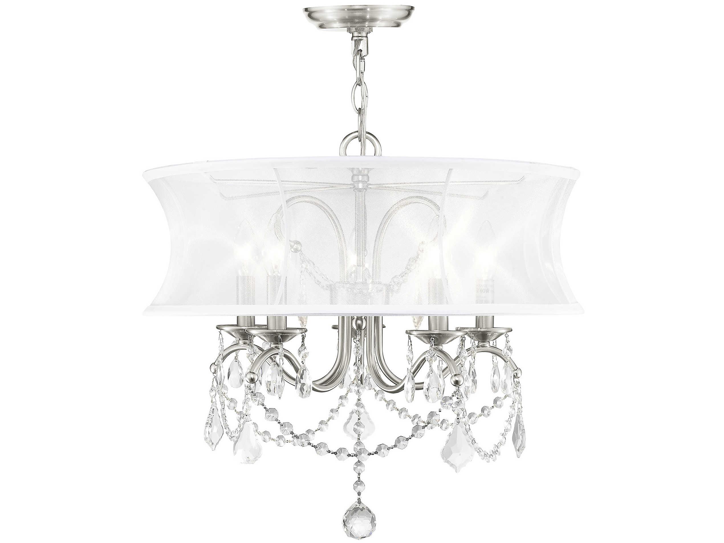 Livex Lighting Newcastle 5-Light Brushed Nickel Crystal Cylinder Round Chandelier