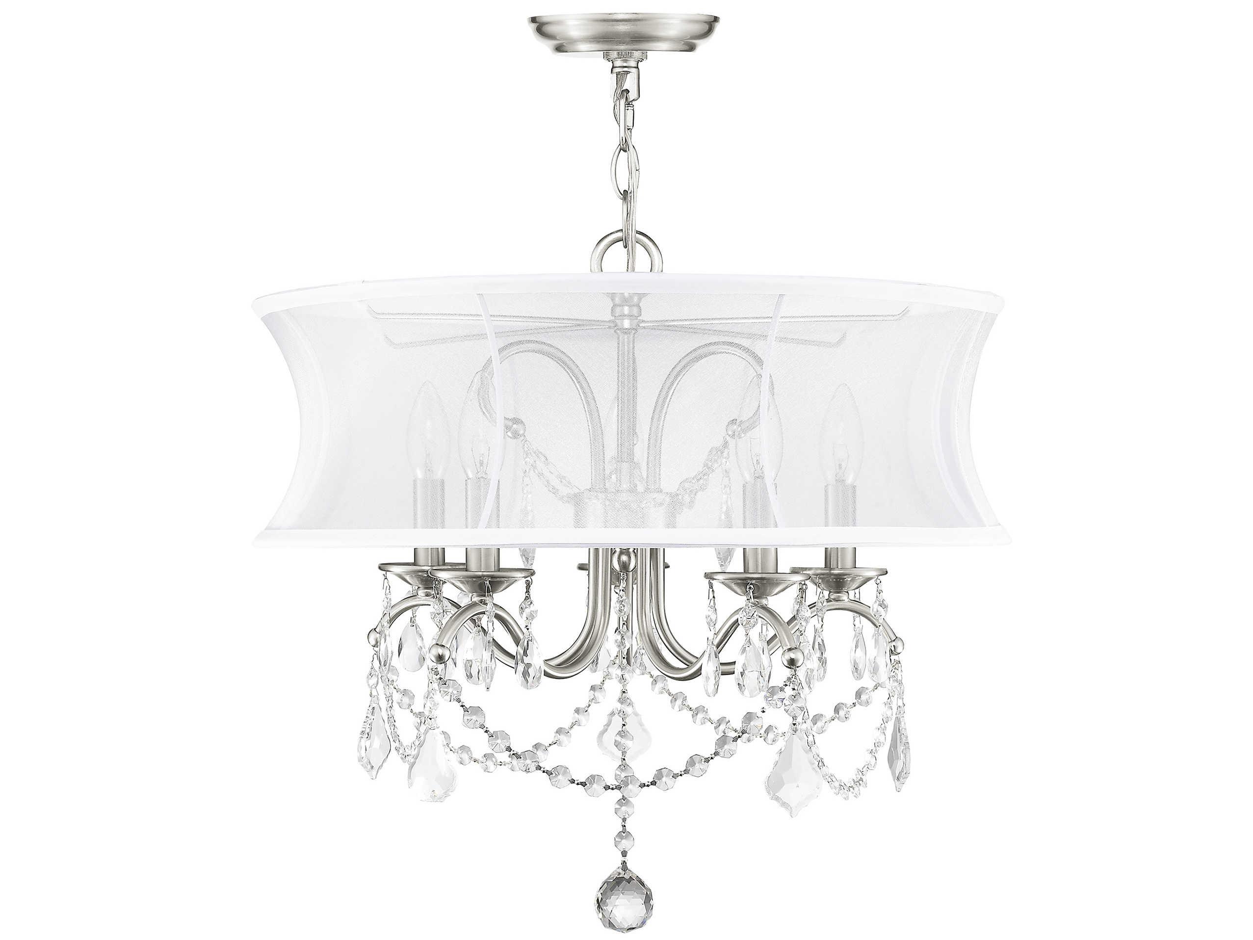 Livex Lighting Newcastle 5-Light Brushed Nickel Crystal Cylinder Round Chandelier