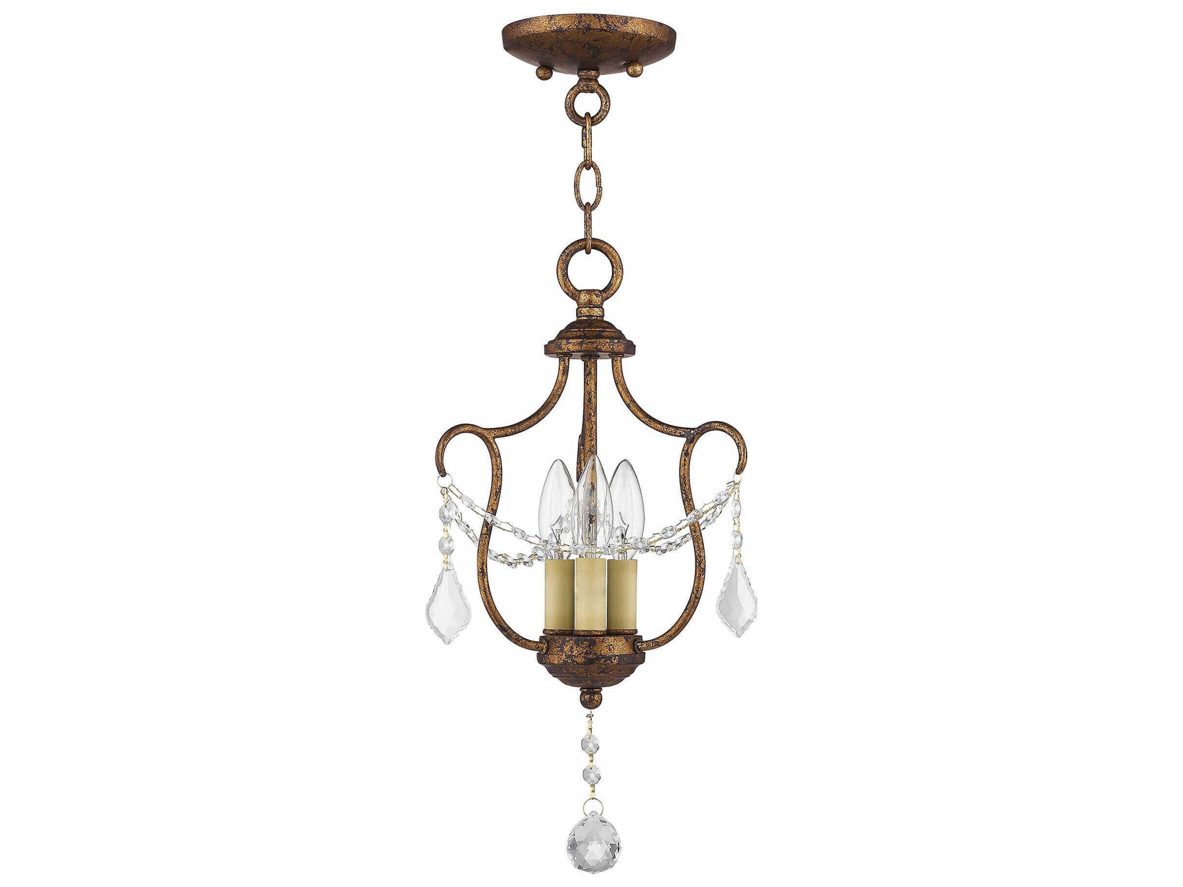 Livex Lighting Chesterfield 3-Light Hand Applied Venetian Golden Bronze Crystal Semi Flush Mount