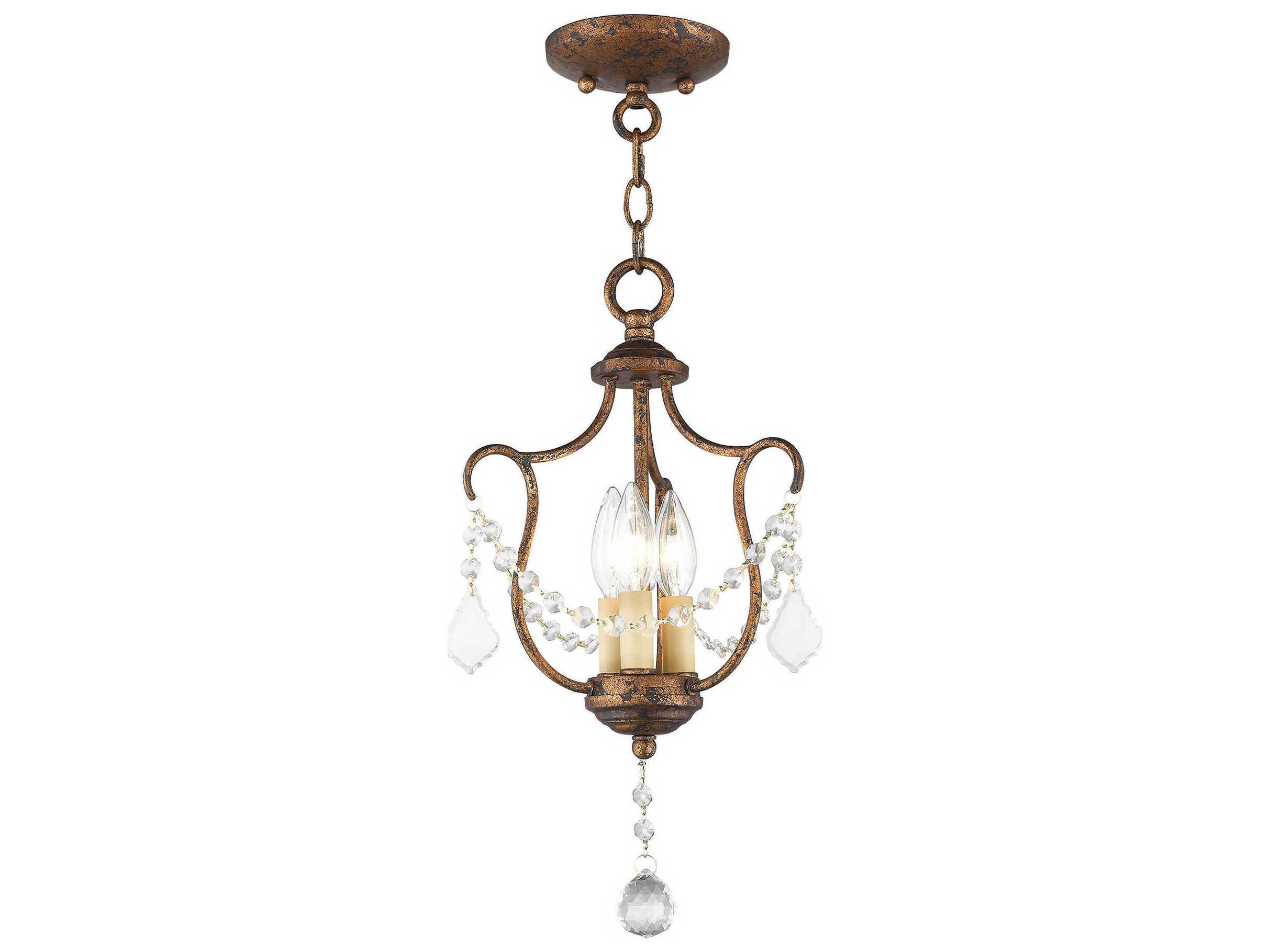Livex Lighting Chesterfield 3-Light Hand Applied Venetian Golden Bronze Crystal Semi Flush Mount
