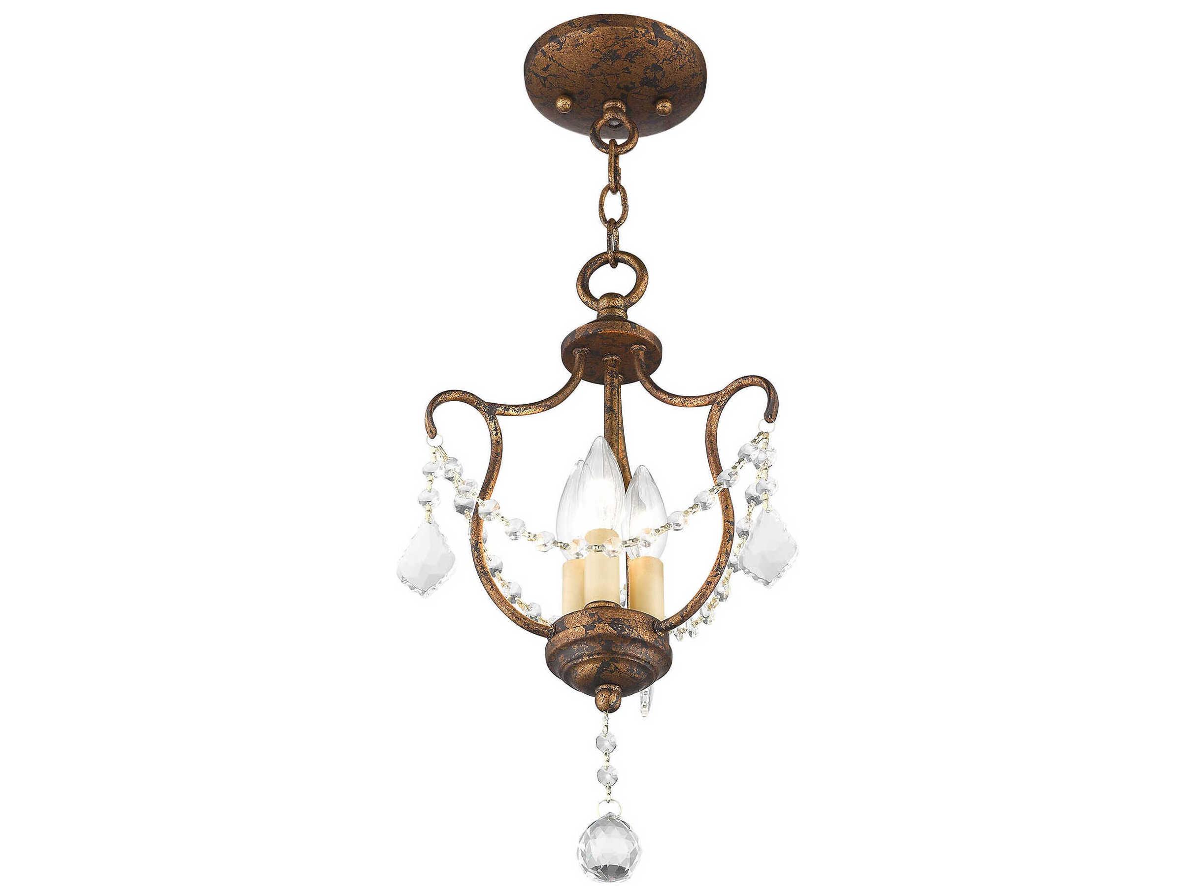 Livex Lighting Chesterfield 3-Light Hand Applied Venetian Golden Bronze Crystal Semi Flush Mount