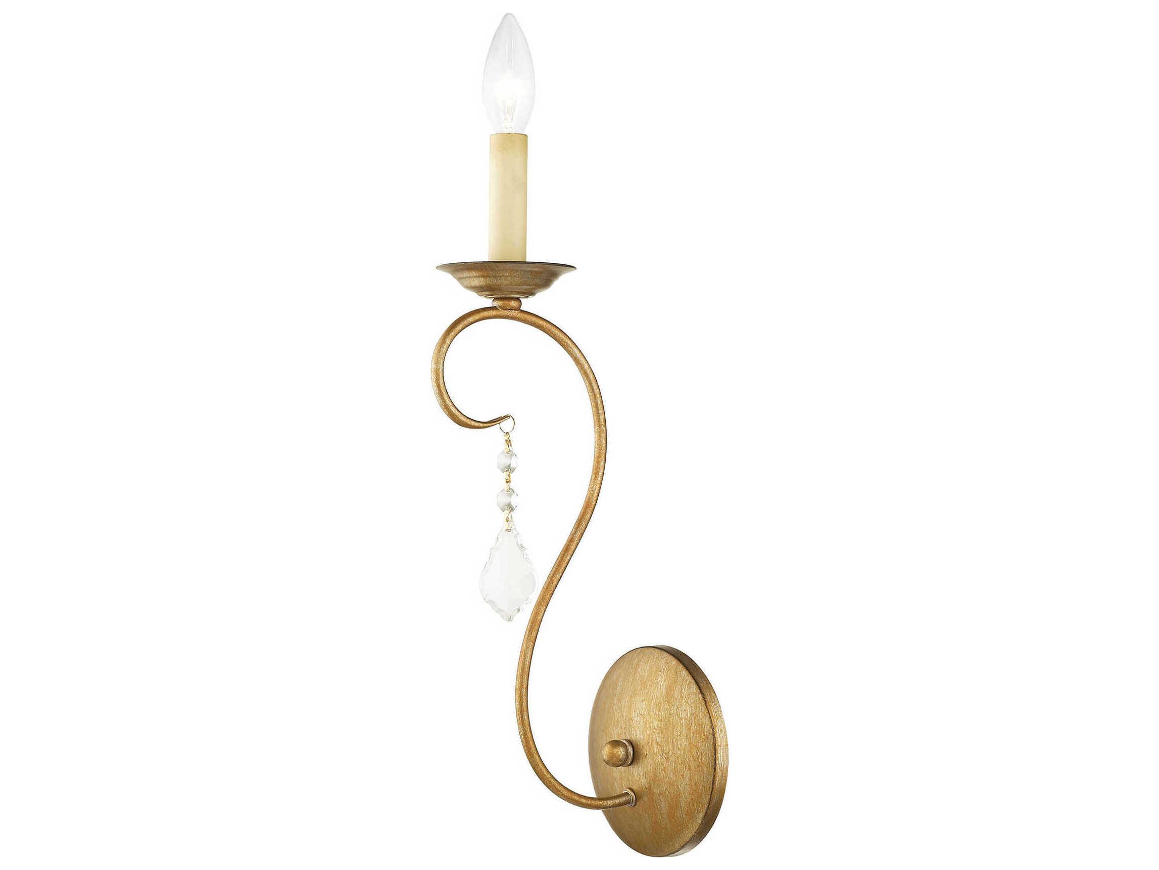Livex Lighting Chesterfield Pennington 1-Light Antique Gold Leaf Crystal Wall Sconce