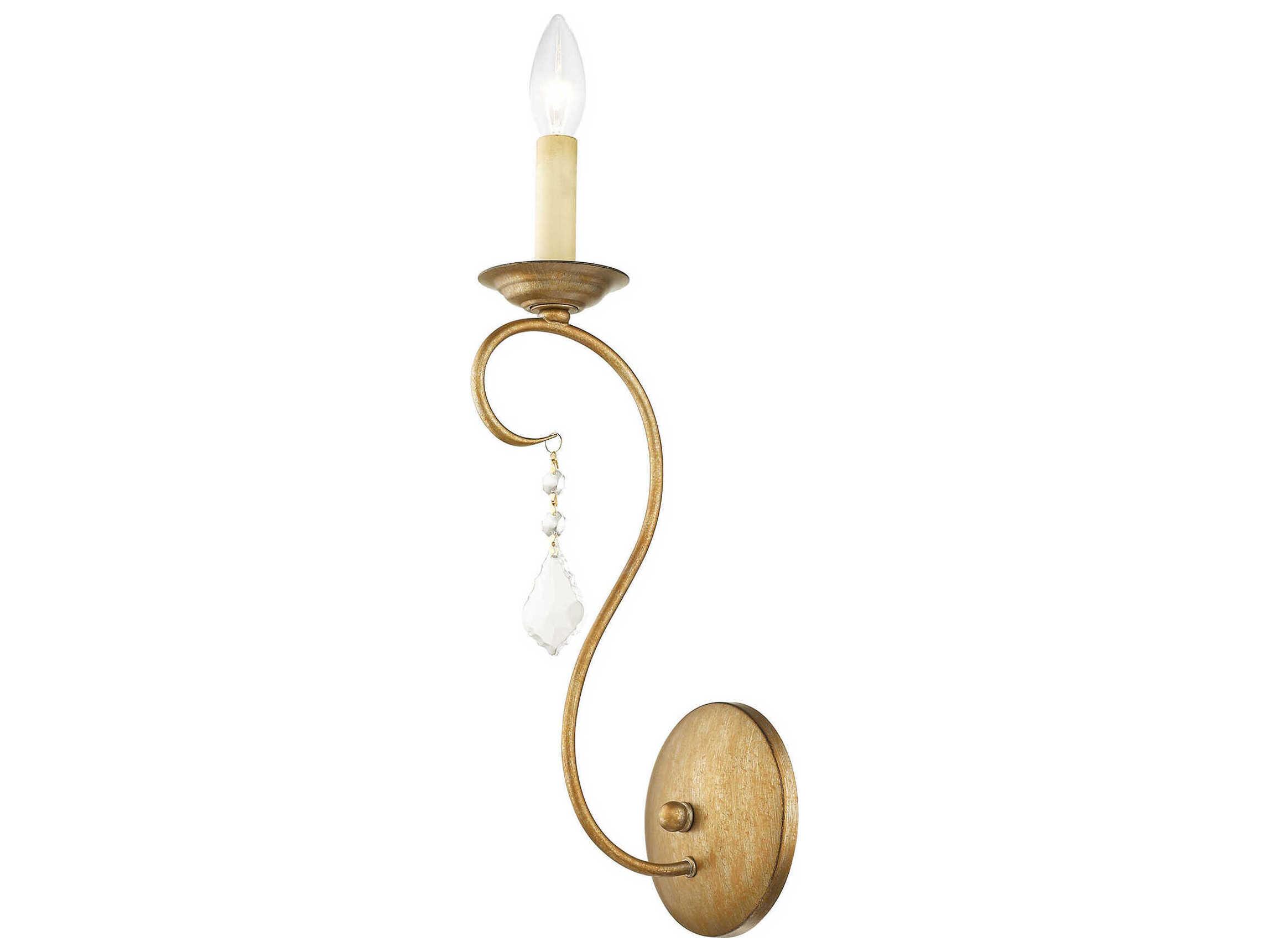 Livex Lighting Chesterfield Pennington 1-Light Antique Gold Leaf Crystal Wall Sconce