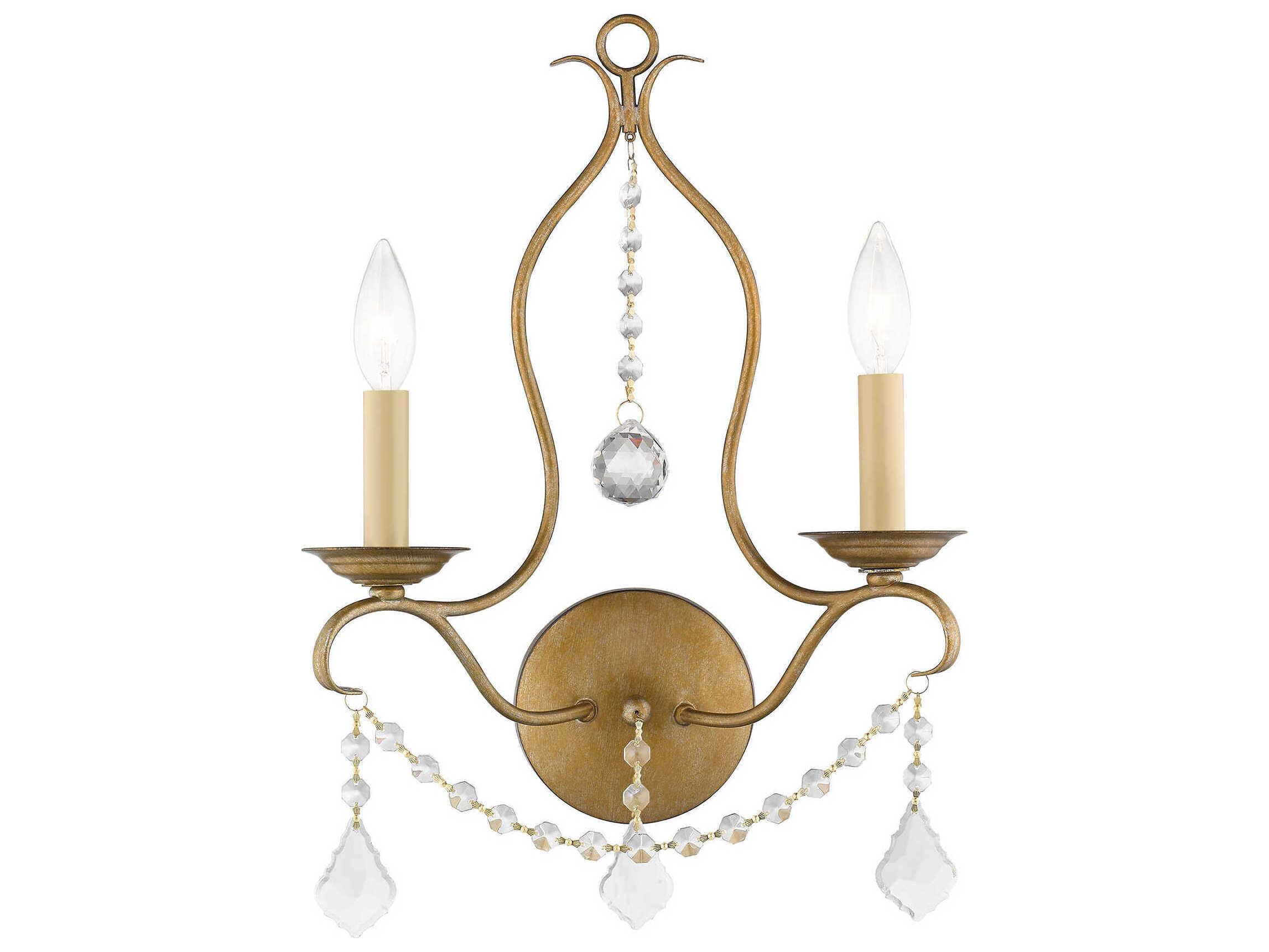 Livex Lighting Chesterfield 2-Light Antique Gold Leaf Crystal Wall Sconce